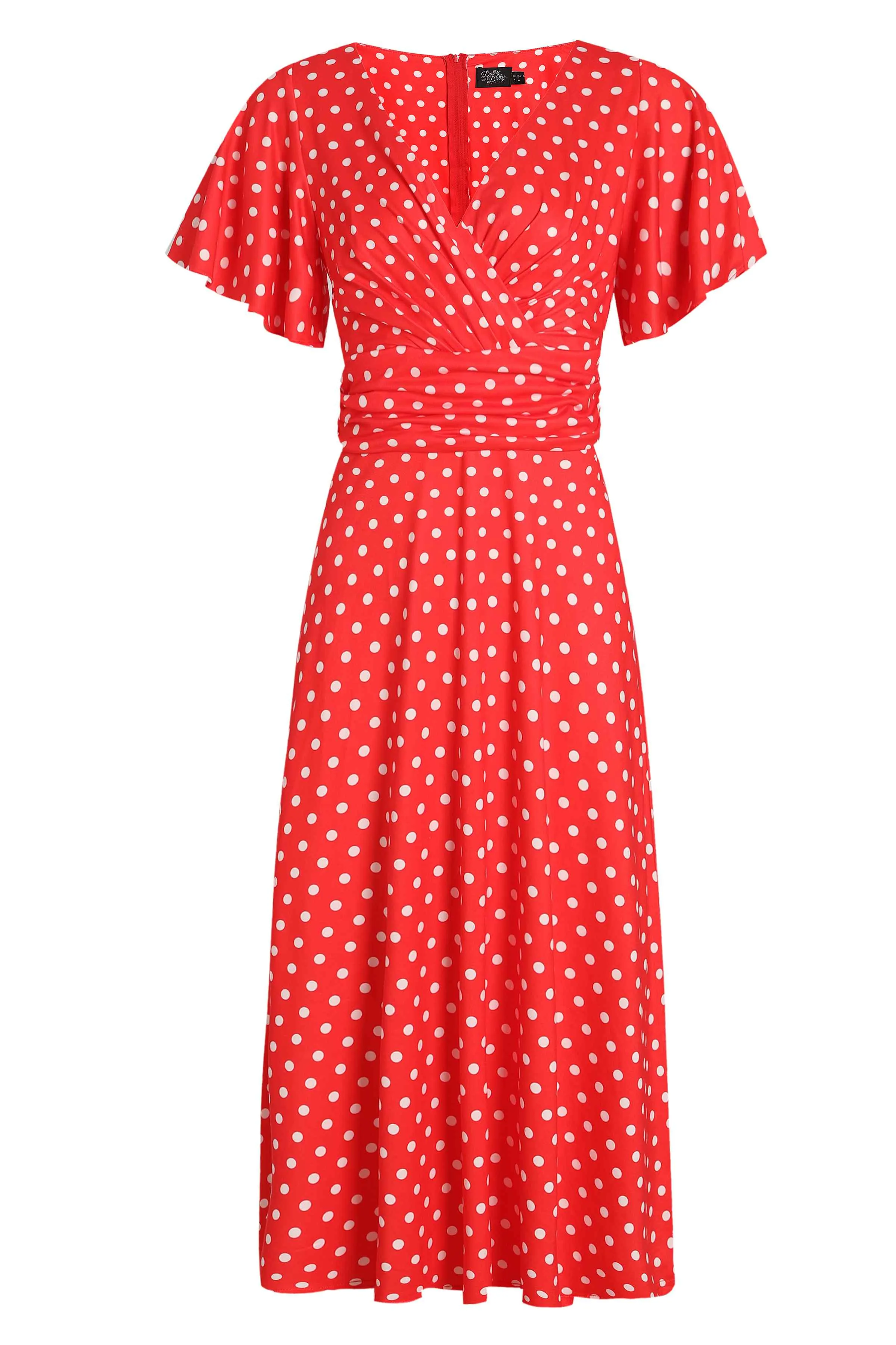 Donna Crossover Bust Red Polka Dot Dress