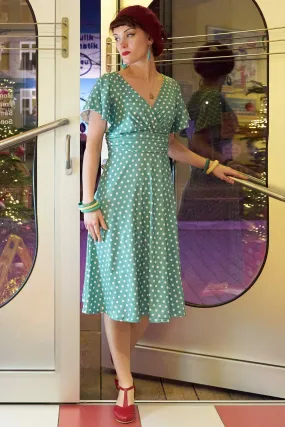 Donna Crossover Bust Sage Green Polka Dot Dress