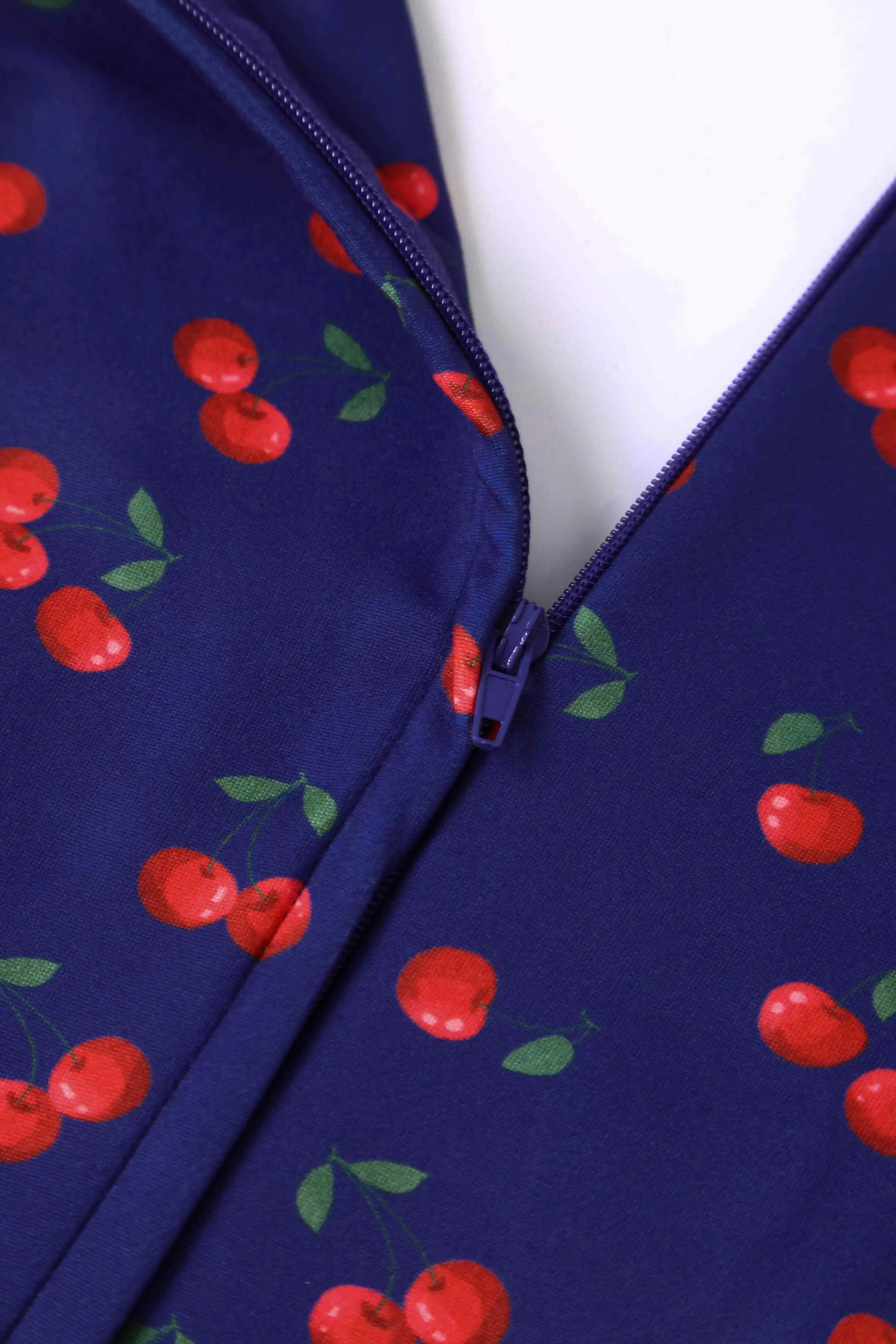 Donna Navy Blue Tea Dress in Cherry Fruit Print