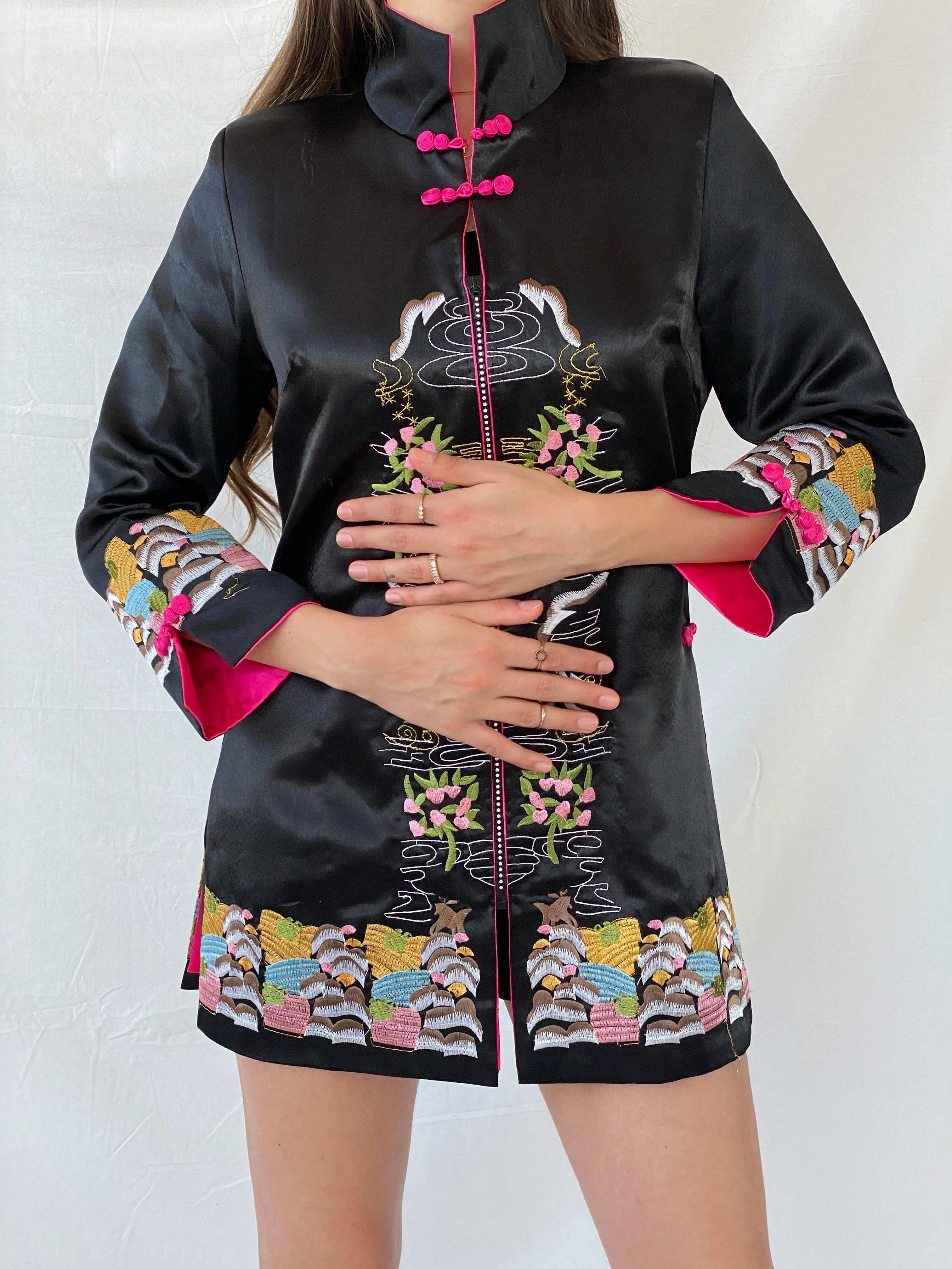 Dragon Silk Hangzhou China Embroidered Asian Artsy Jacket Coat - L