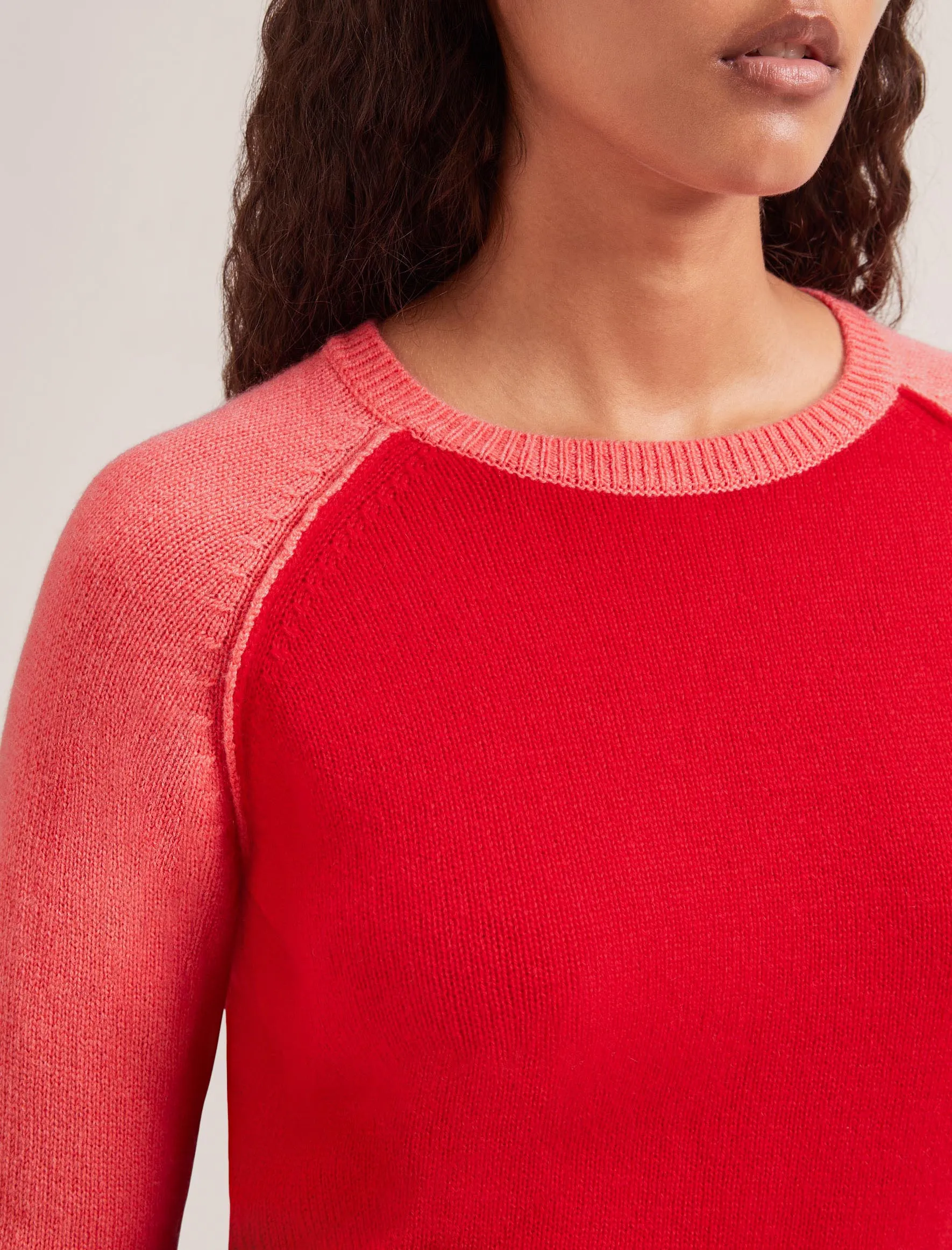 Drew Cashmere Jumper - Red Pink Colourblock