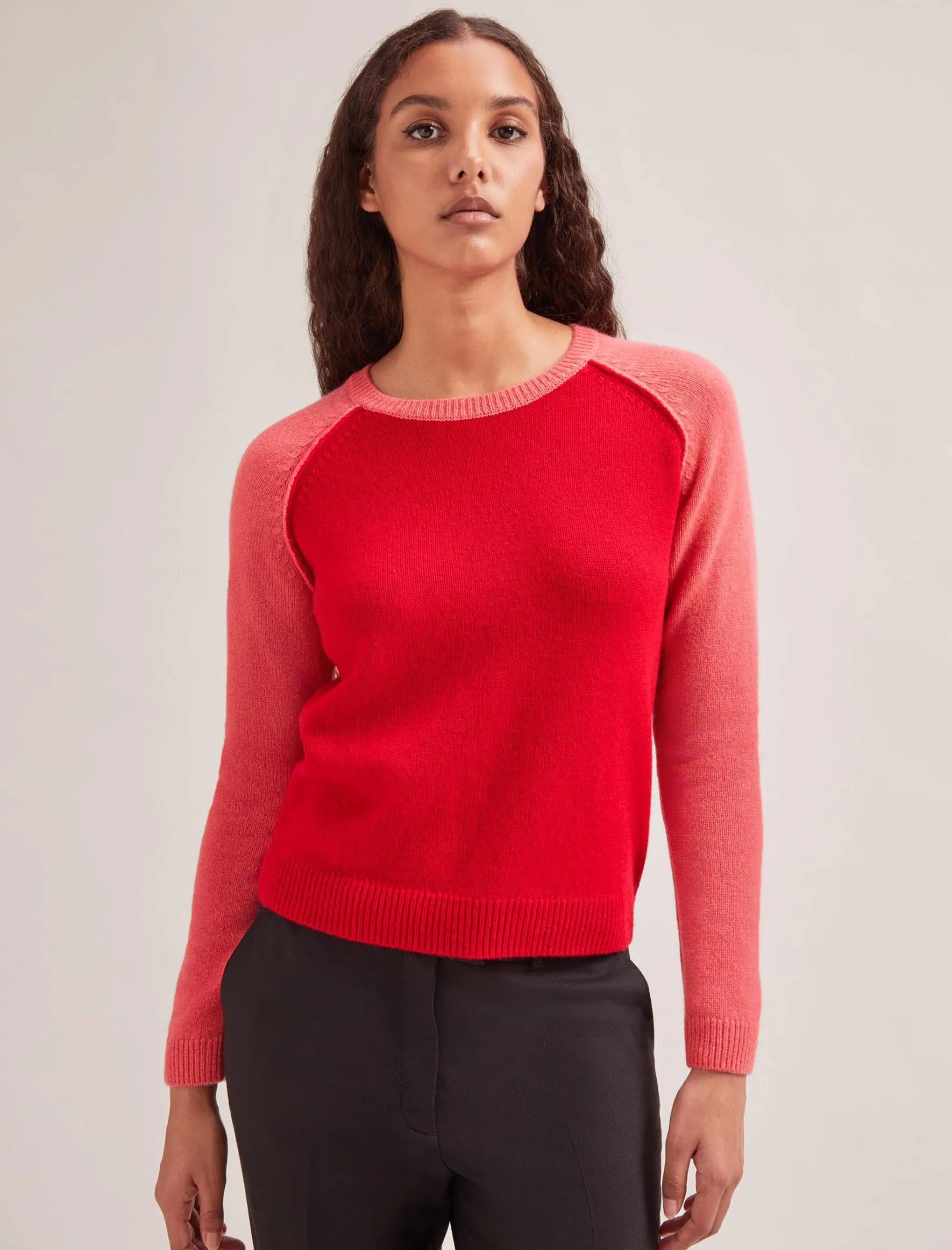 Drew Cashmere Jumper - Red Pink Colourblock