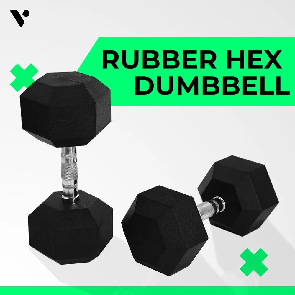 Durable Hex Rubber Dumbbells 5KG x 2 with Optimal Grip