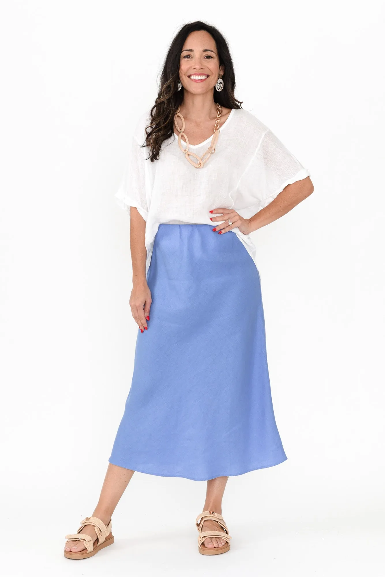 Eleni Blue Linen Blend Skirt