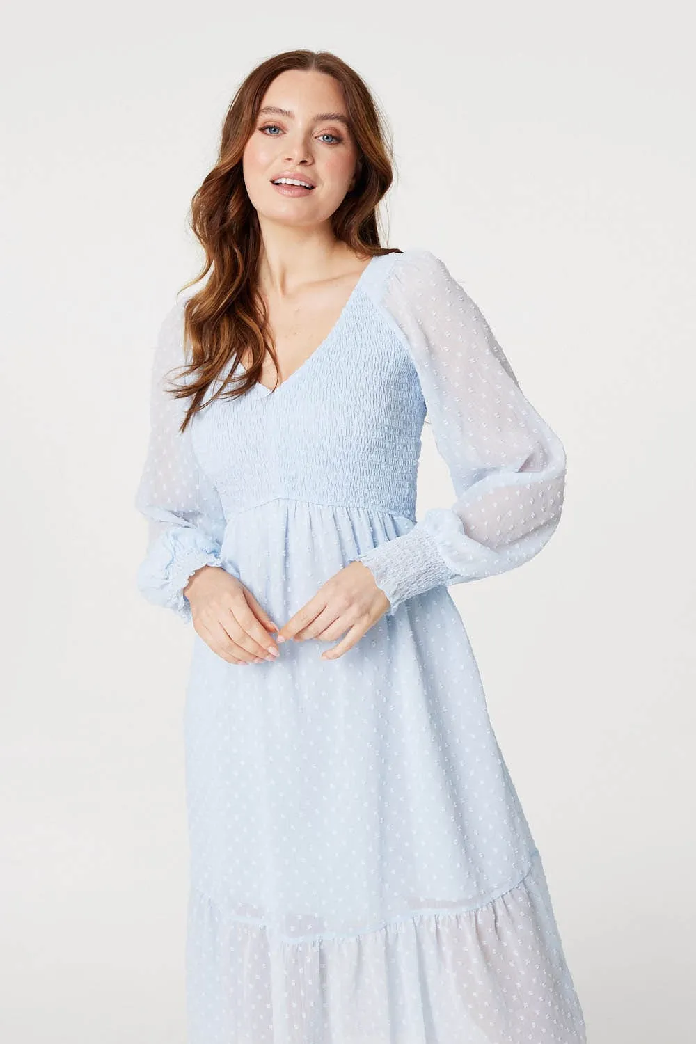 Embossed Polka Dot Smock Dress