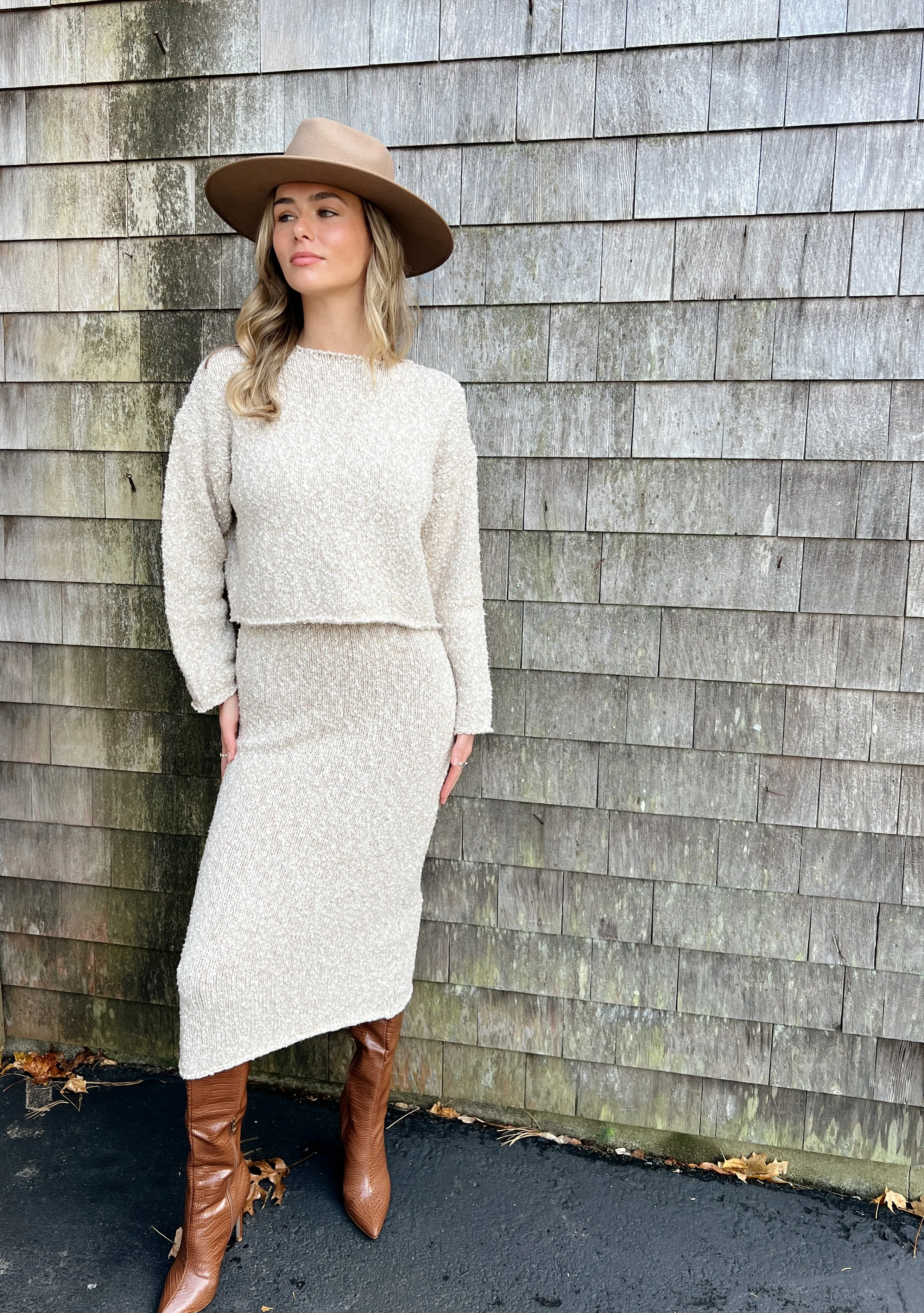 Falling For You Knit Skirt - Cream/Tan