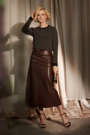 Faux Leather High Waist Midi Skirt