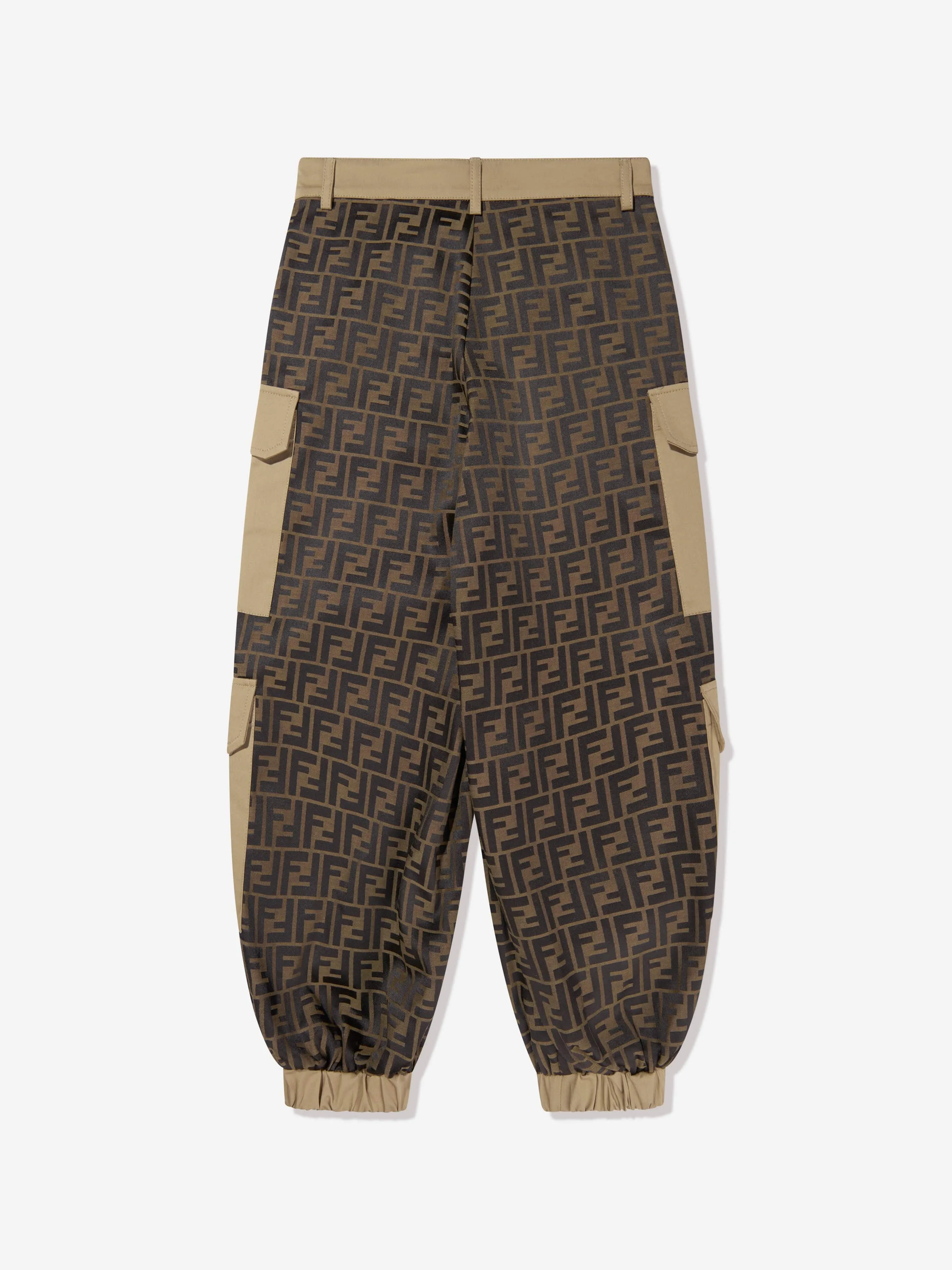 Fendi Kids Zucca Jacquard Cargo Trousers in Brown