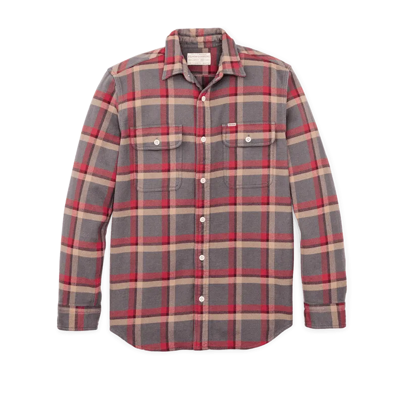 Filson Vintage Flannel Work Shirt in Gray Red Multi Plaid