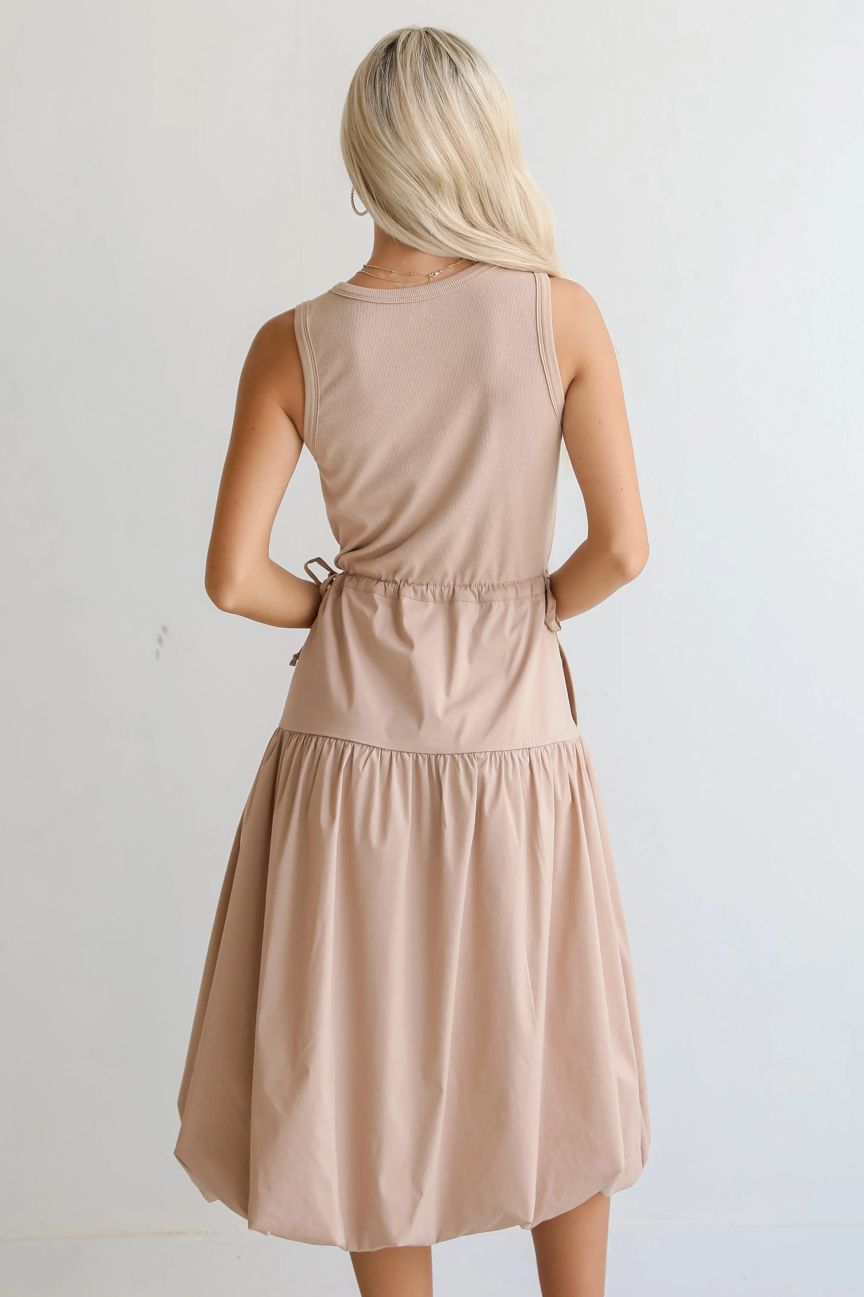 FINAL SALE - Darling Sophistication Taupe Contrast Midi Dress