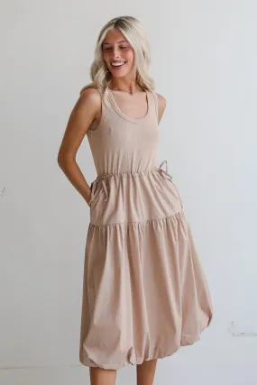 FINAL SALE - Darling Sophistication Taupe Contrast Midi Dress