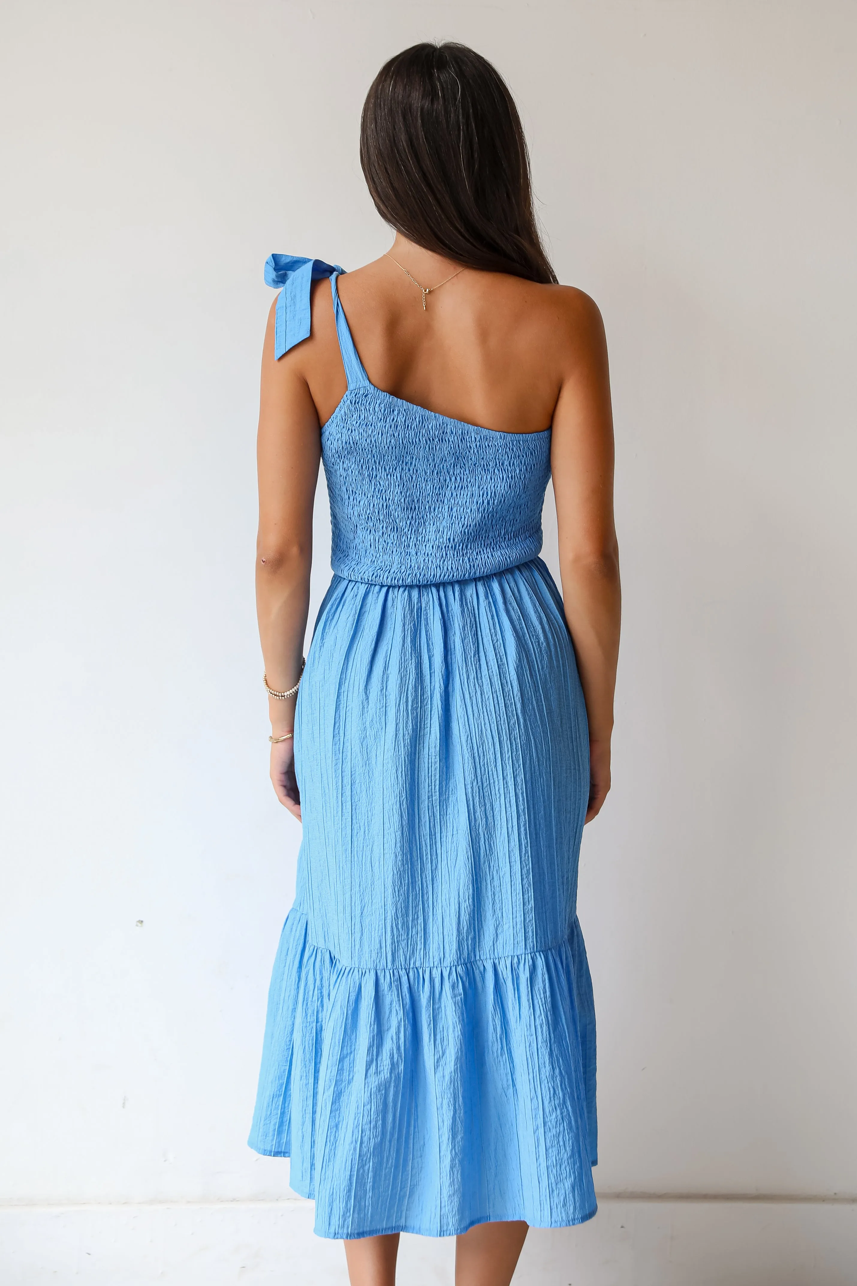 FINAL SALE - Dedicated To Glamour Blue One-Shoulder Midi Dress