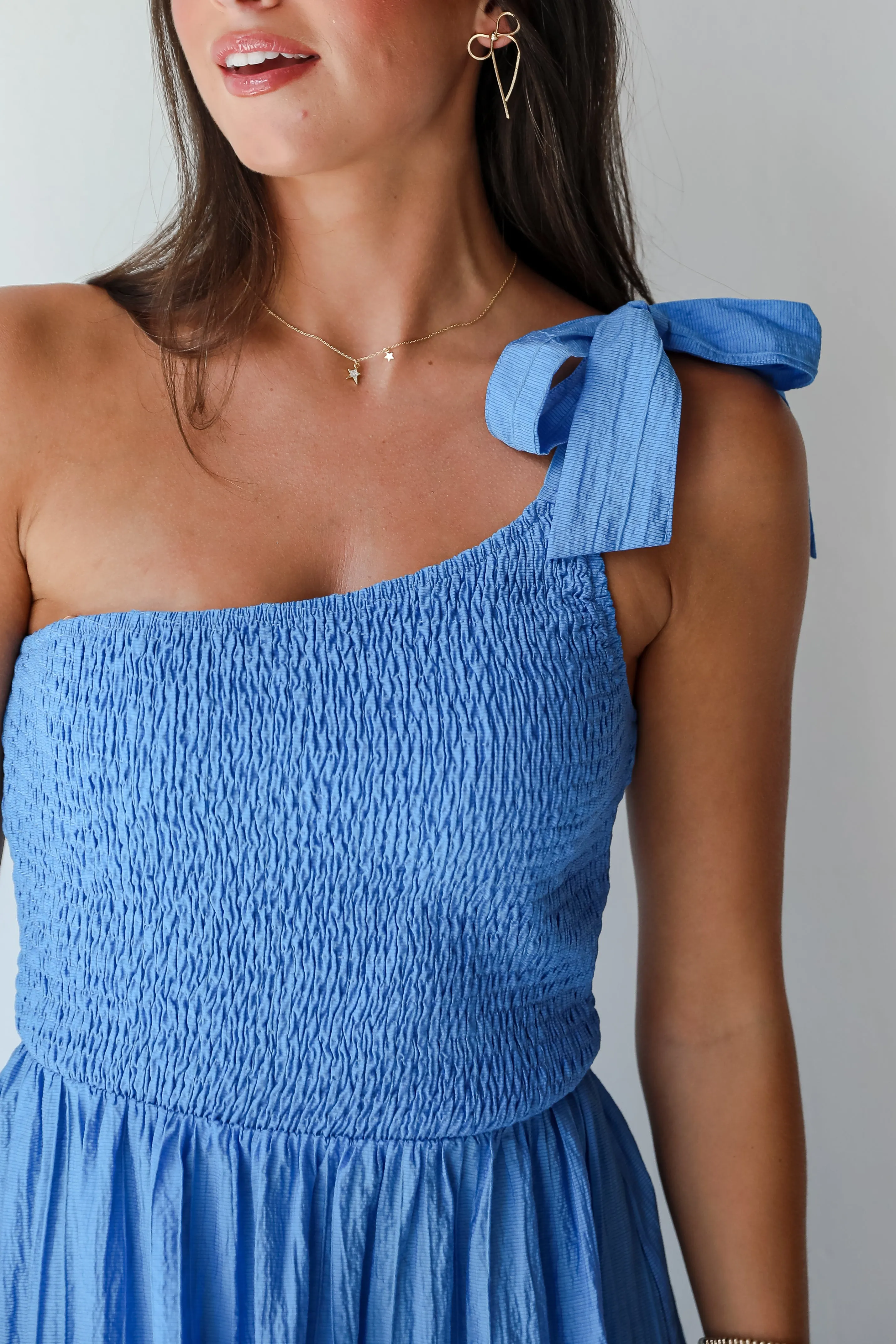 FINAL SALE - Dedicated To Glamour Blue One-Shoulder Midi Dress