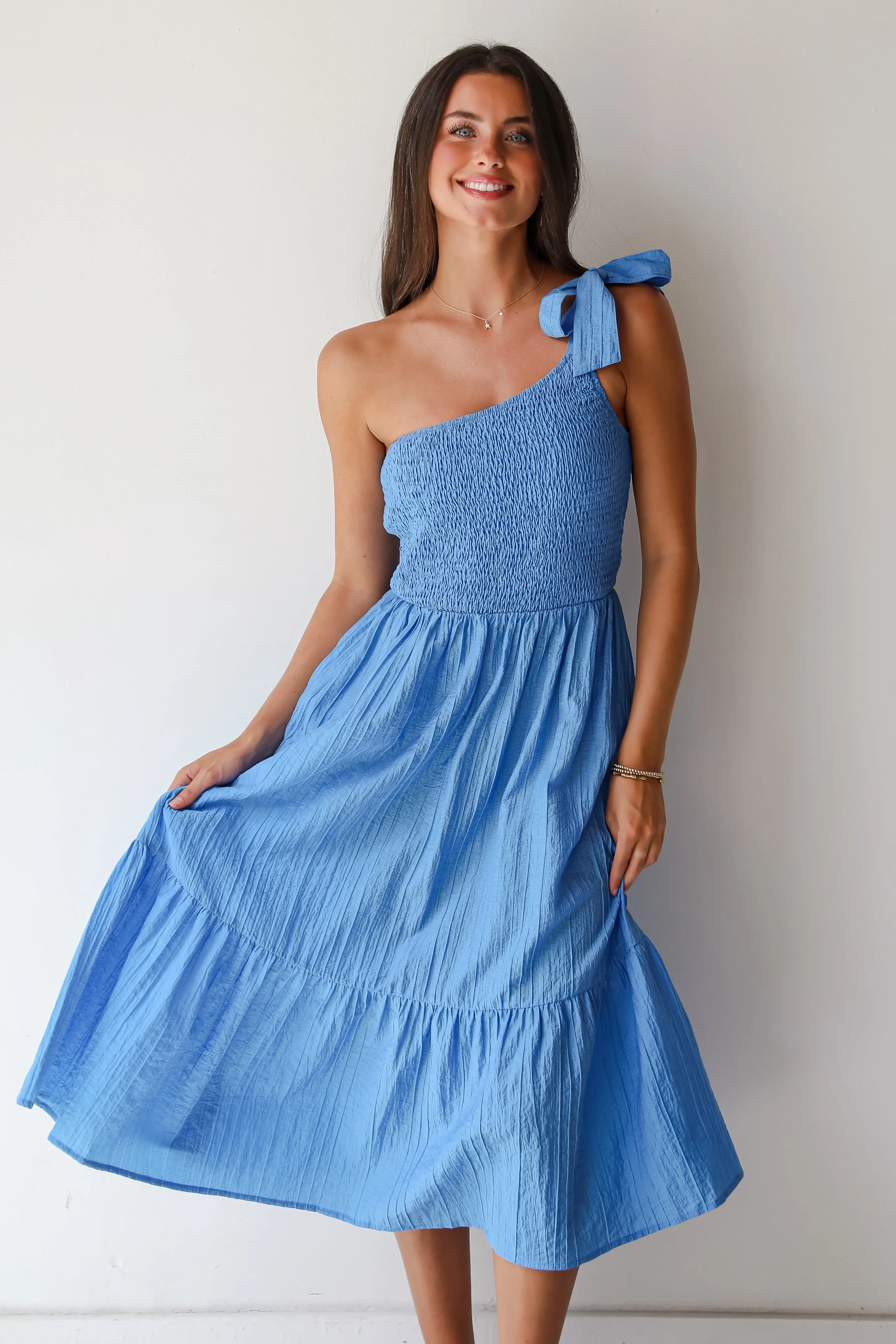 FINAL SALE - Dedicated To Glamour Blue One-Shoulder Midi Dress