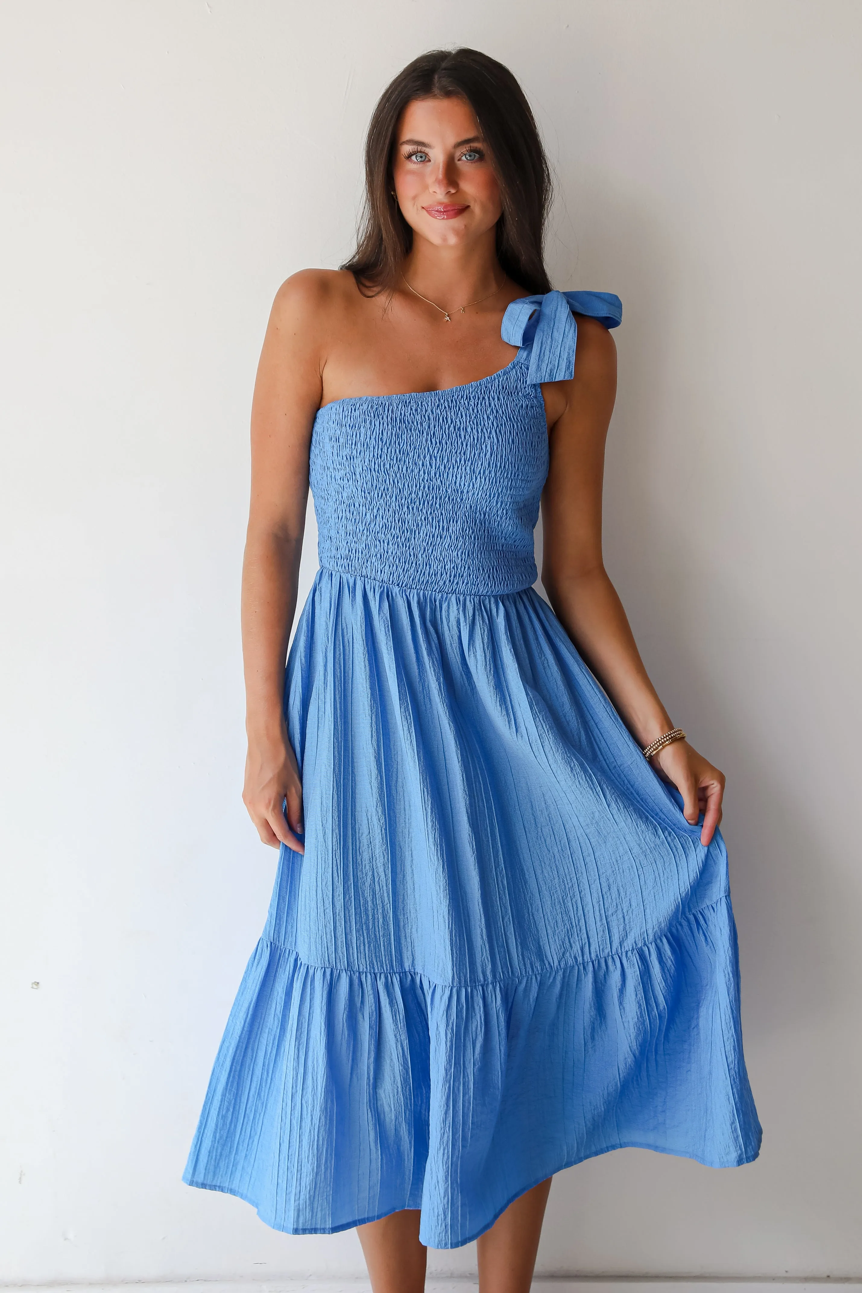 FINAL SALE - Dedicated To Glamour Blue One-Shoulder Midi Dress