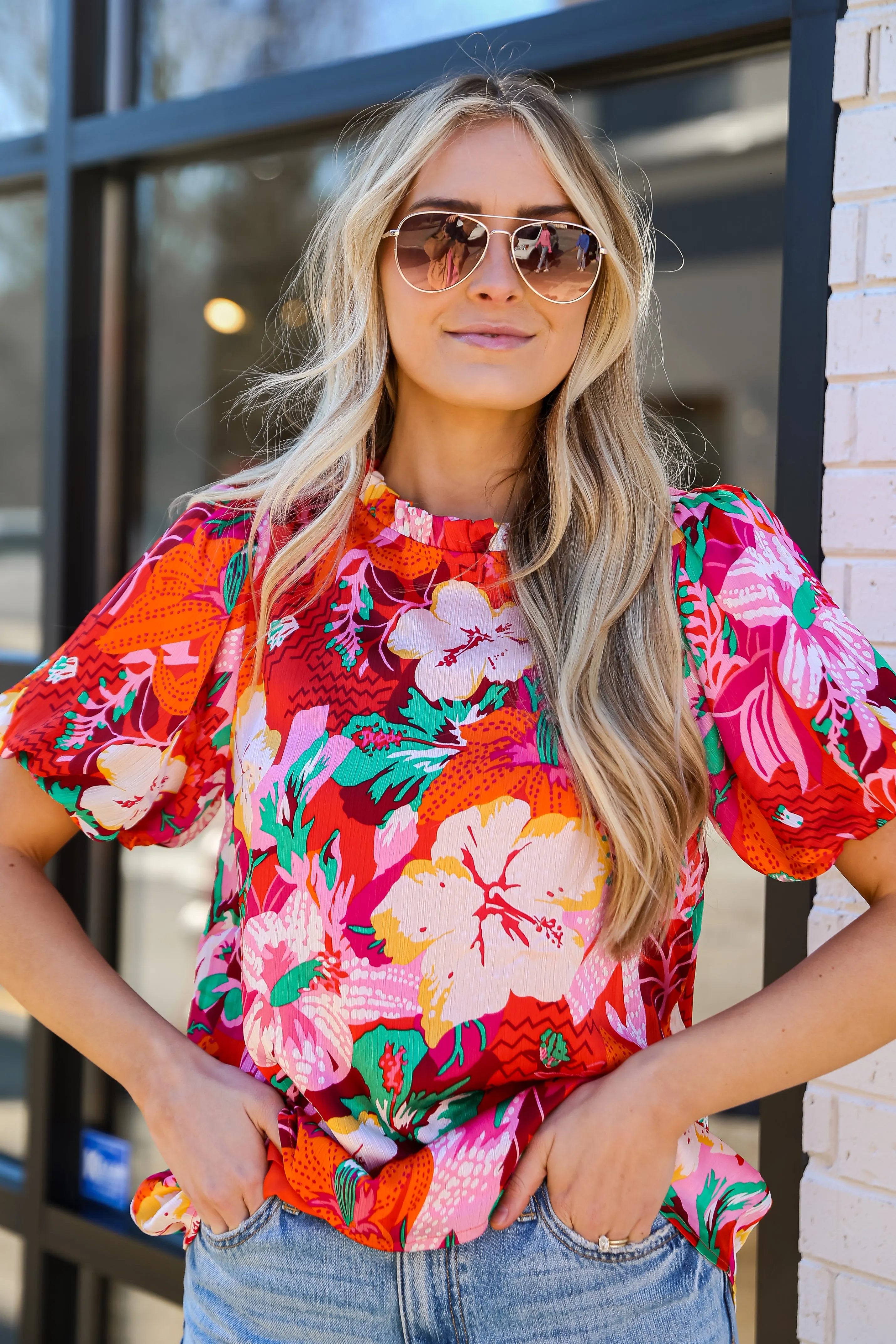 FINAL SALE - Sunny Match Fuchsia Floral Blouse