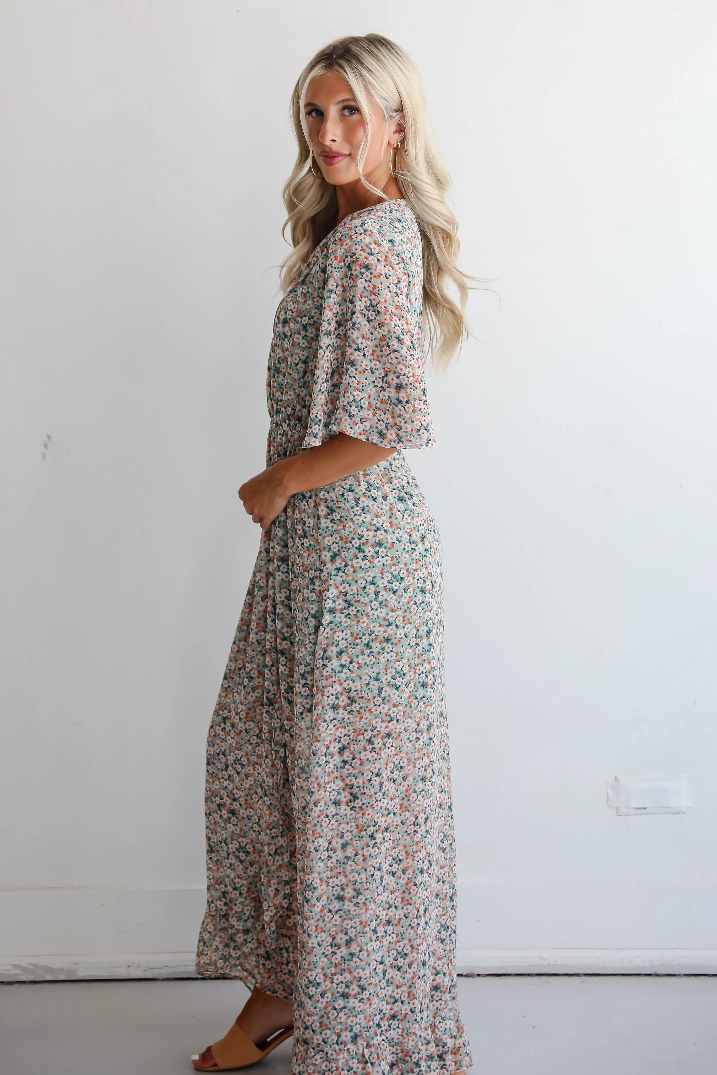 FINAL SALE - Undeniably Gorgeous Sage Floral Maxi Dress