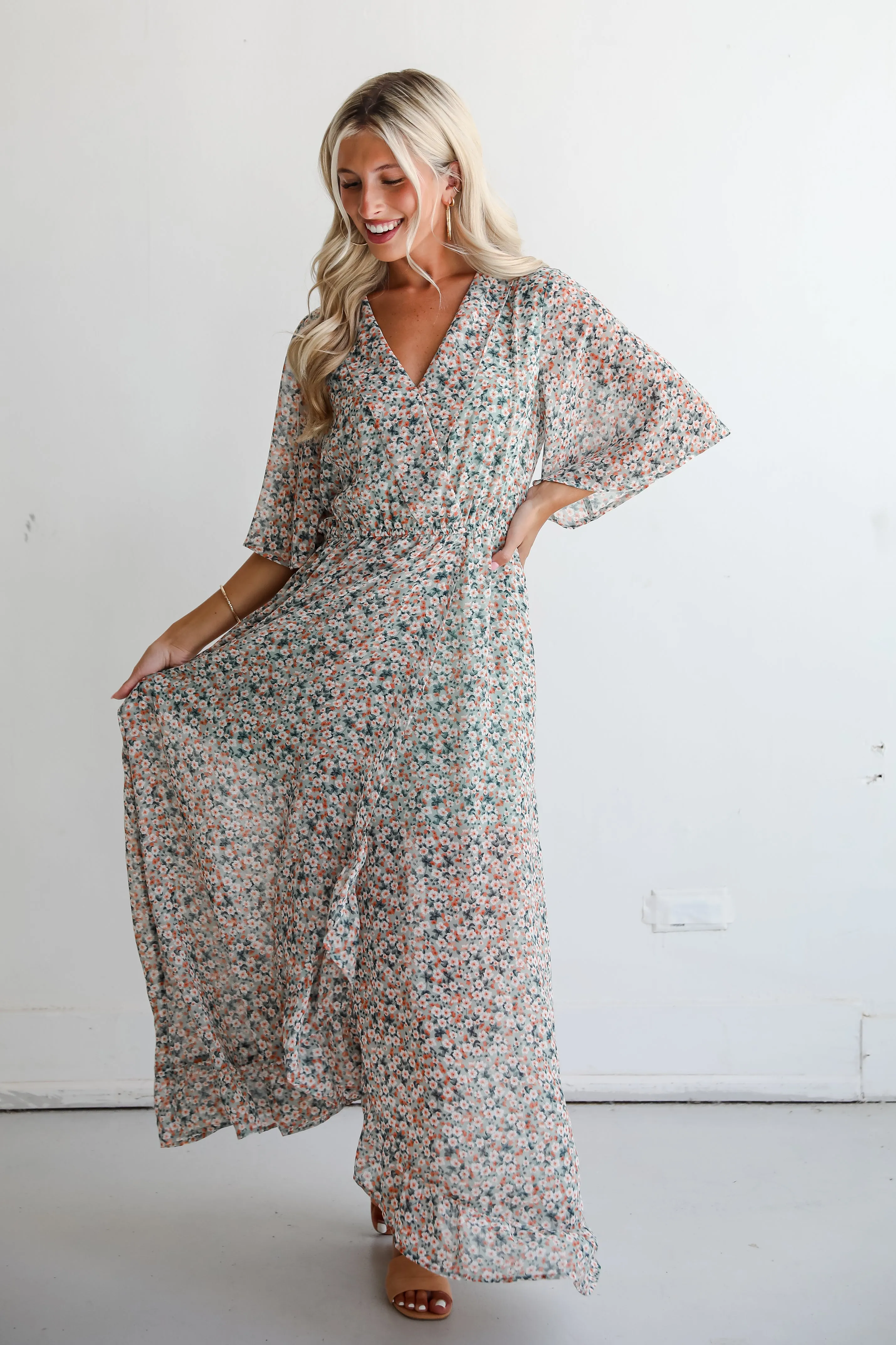 FINAL SALE - Undeniably Gorgeous Sage Floral Maxi Dress