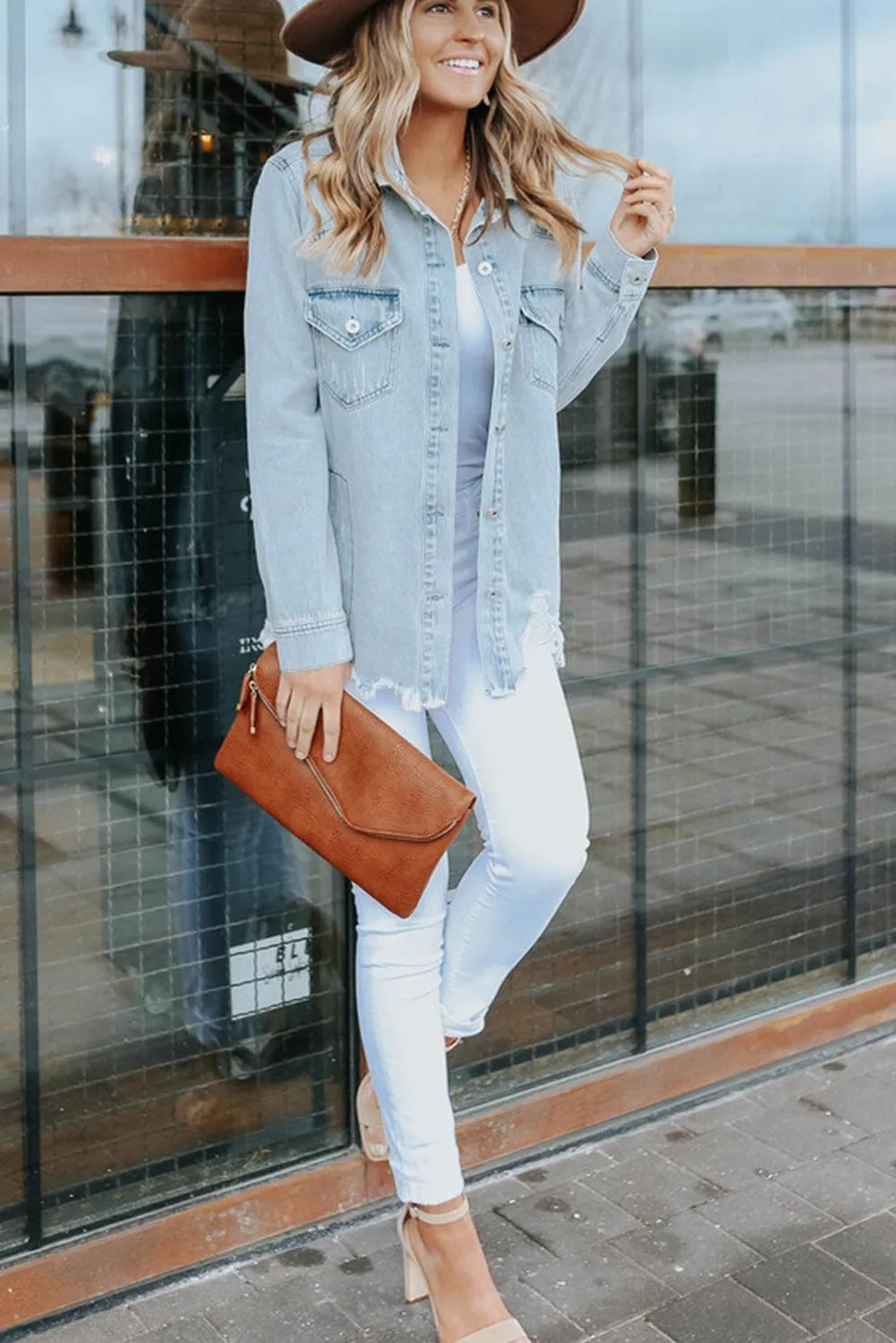 Flap Pocket Buttoned Raw Hem Denim Jacket