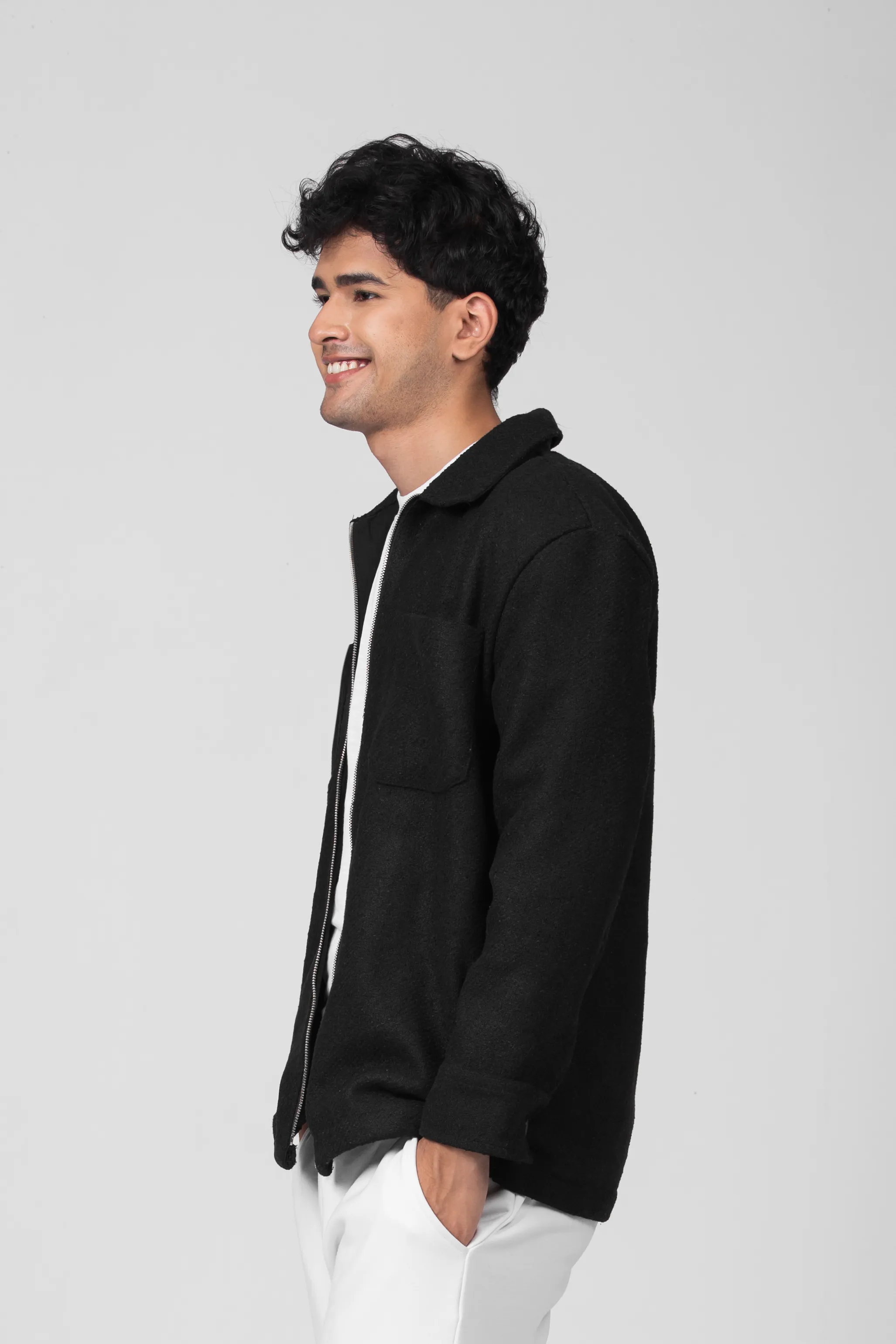 Fleece Zip Through Shacket | Admiral Black