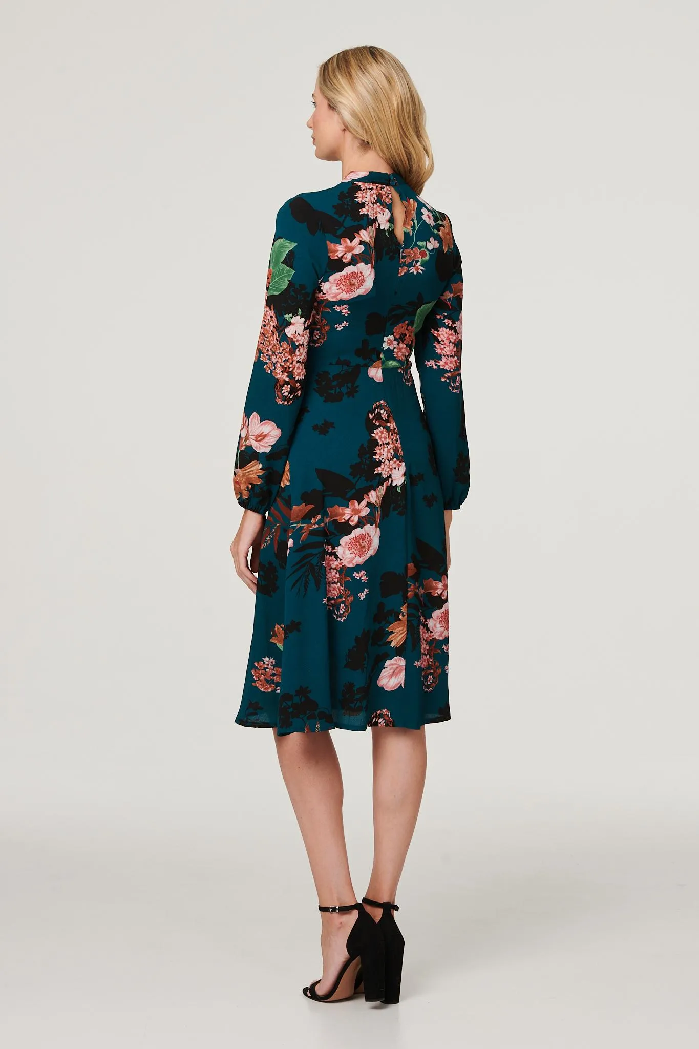 Floral High Neck Midi Dress