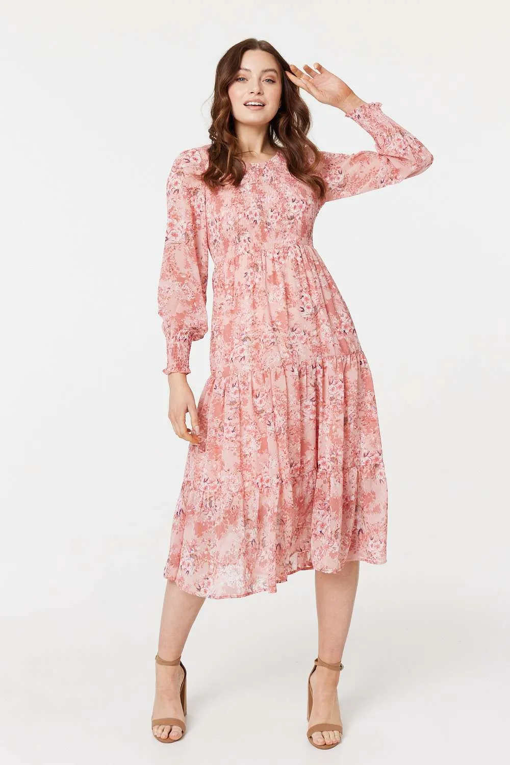 Floral Print Smocked Midi Dress