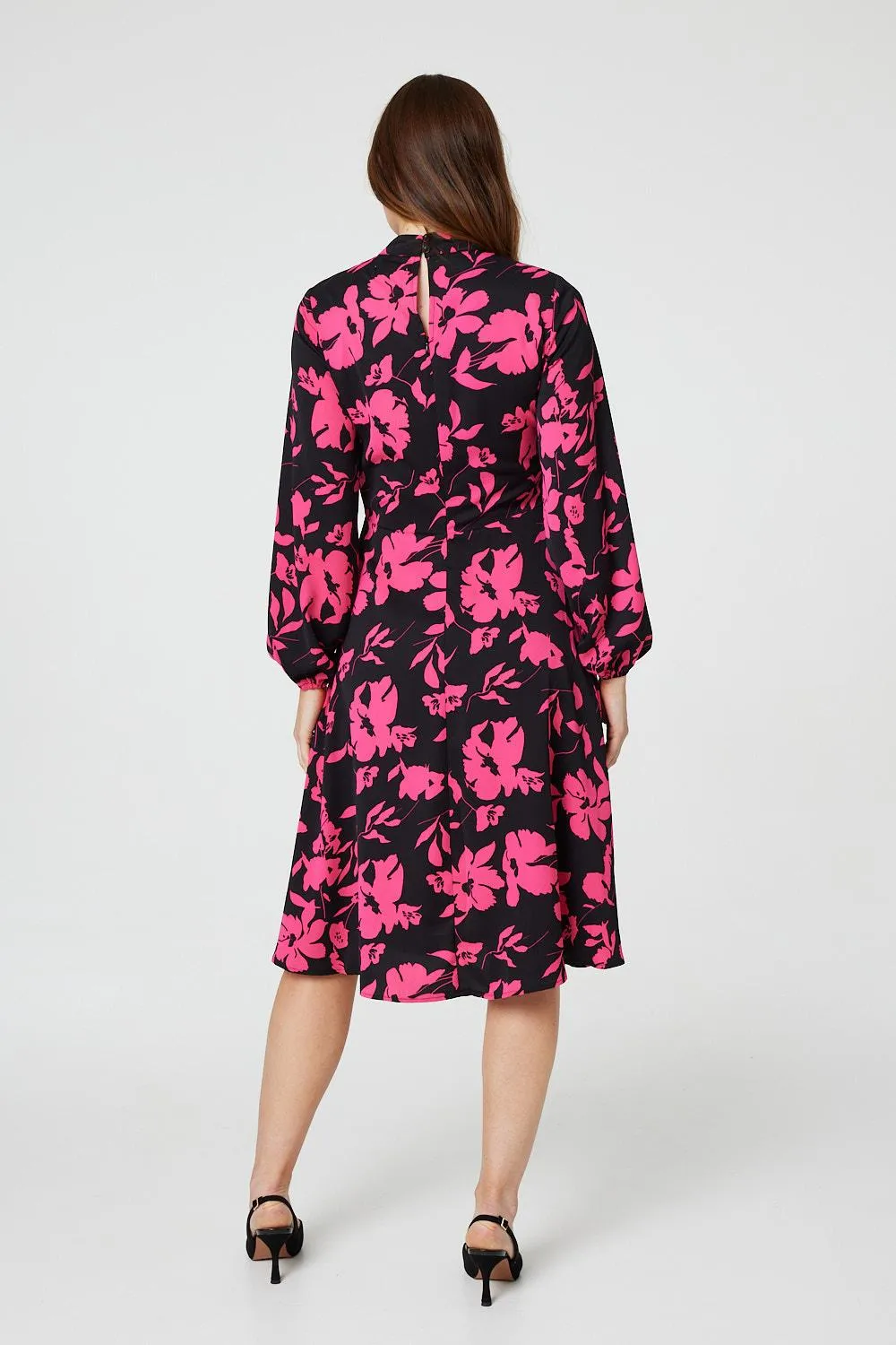 Floral Ruched Front Midi Dress