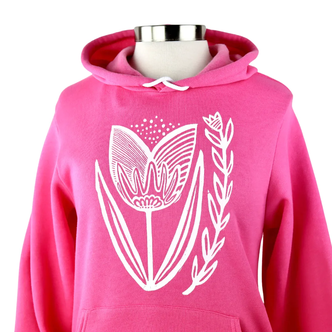 Folksy Tulip Unisex Pullover Hoodie in Pink