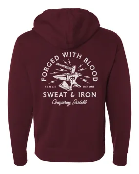 Forged with Blood, Sweat & Iron - on Burgandy Pullover Hoodie