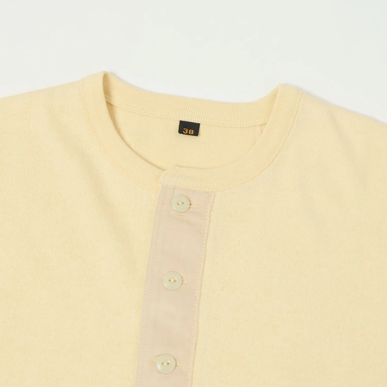 Freewheelers Henley Necked Long Sleeve Shirt - Straw Cream