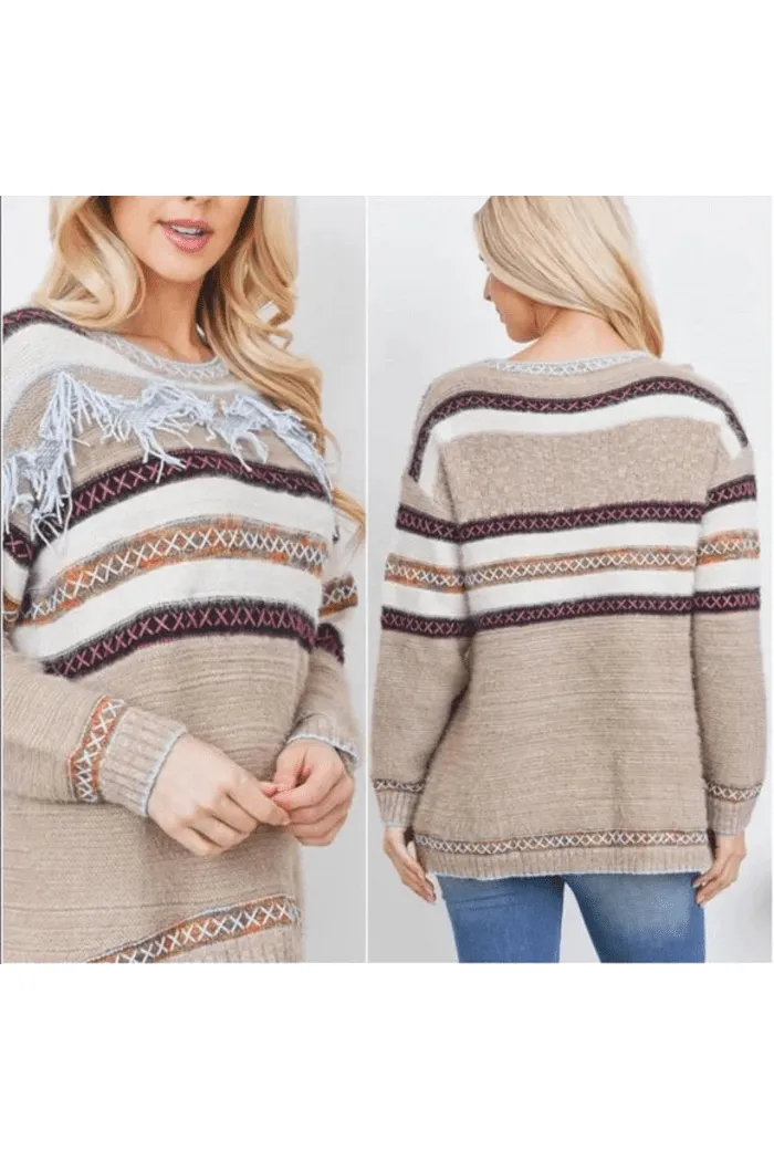 Fringe & Stitch Detail Sweater