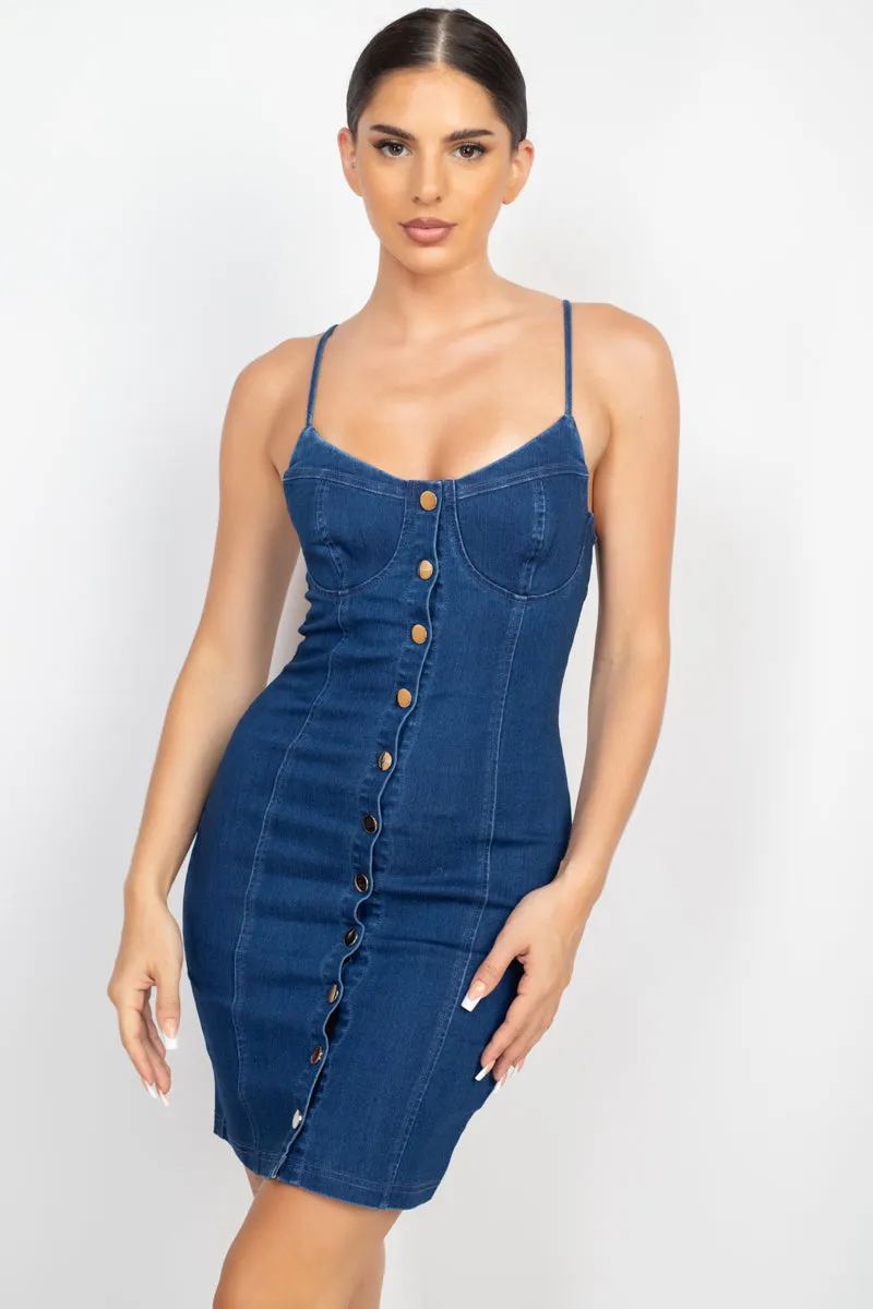 Front Button Cami Denim Dress - 2 colors