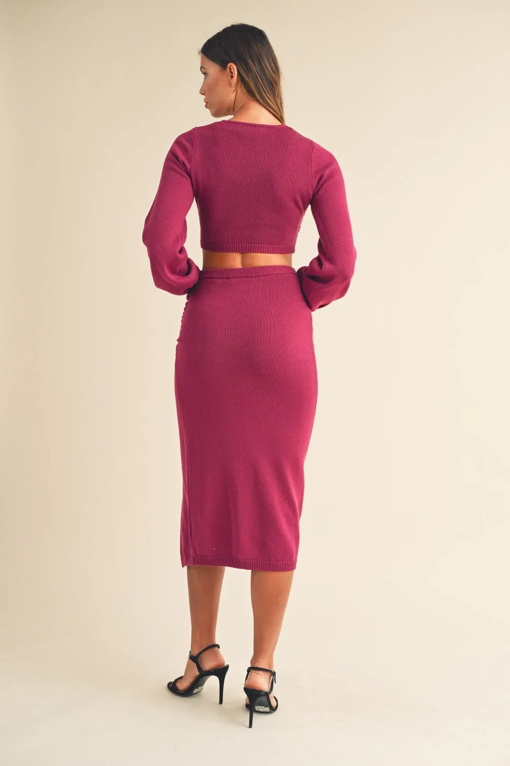 Front Twisted Knit Top and Midi Skirt Set