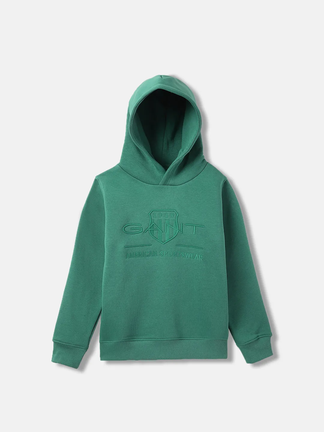 Gant Boys Green Embroidered Hooded Full Sleeves Pullover Style Sweatshirt