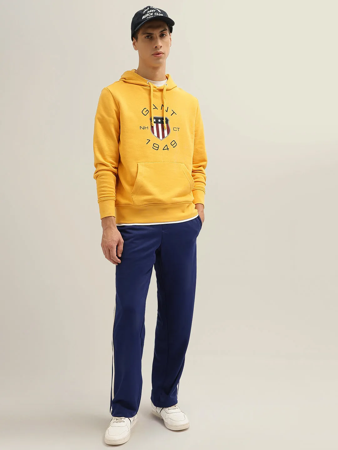 Gant Men Yellow Printed Hooded Full Sleeves Pullover Sweatshirt