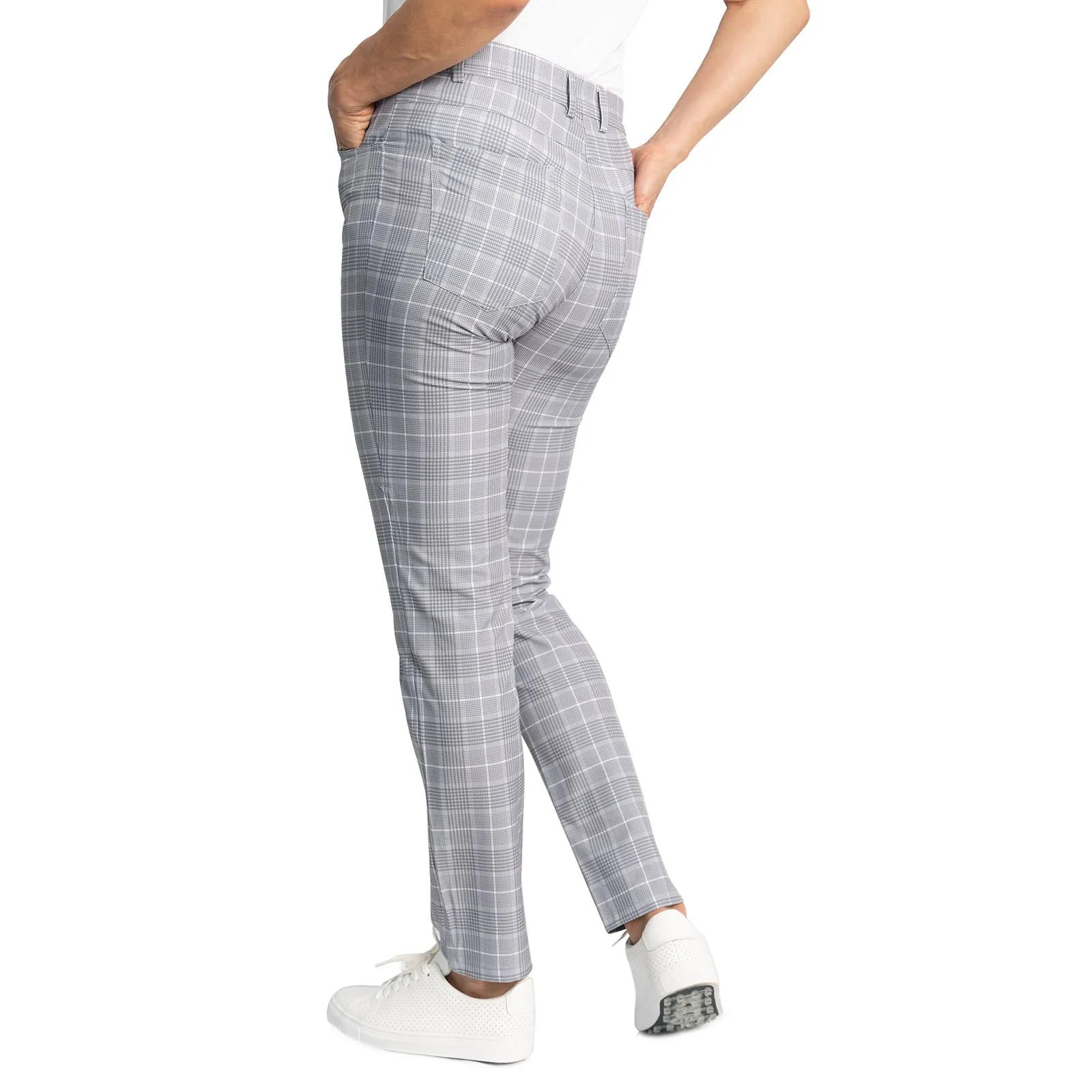 Glenmuir Women's Kaley Lightweight Stretch Performance Golf Trousers - Light Grey/ White Check