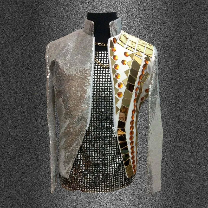 Gold Shining Mirror Sequins Men Jacket