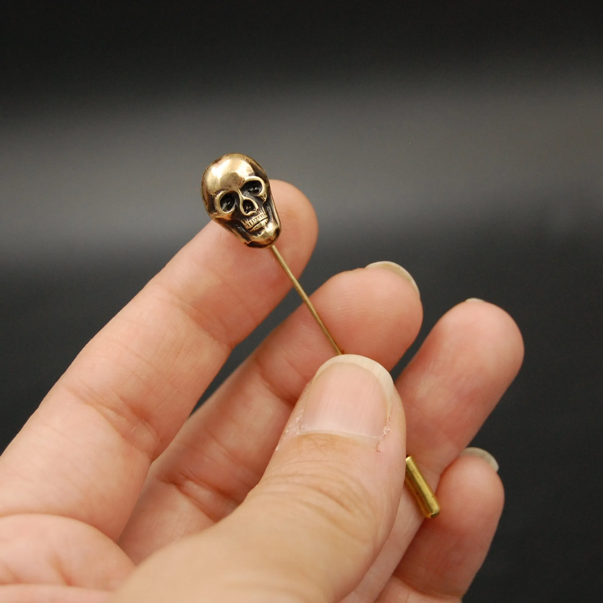 Gothic Handmade Unisex Brass Skull Stick Pin