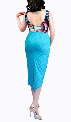 graphic blue tango dress with back slit