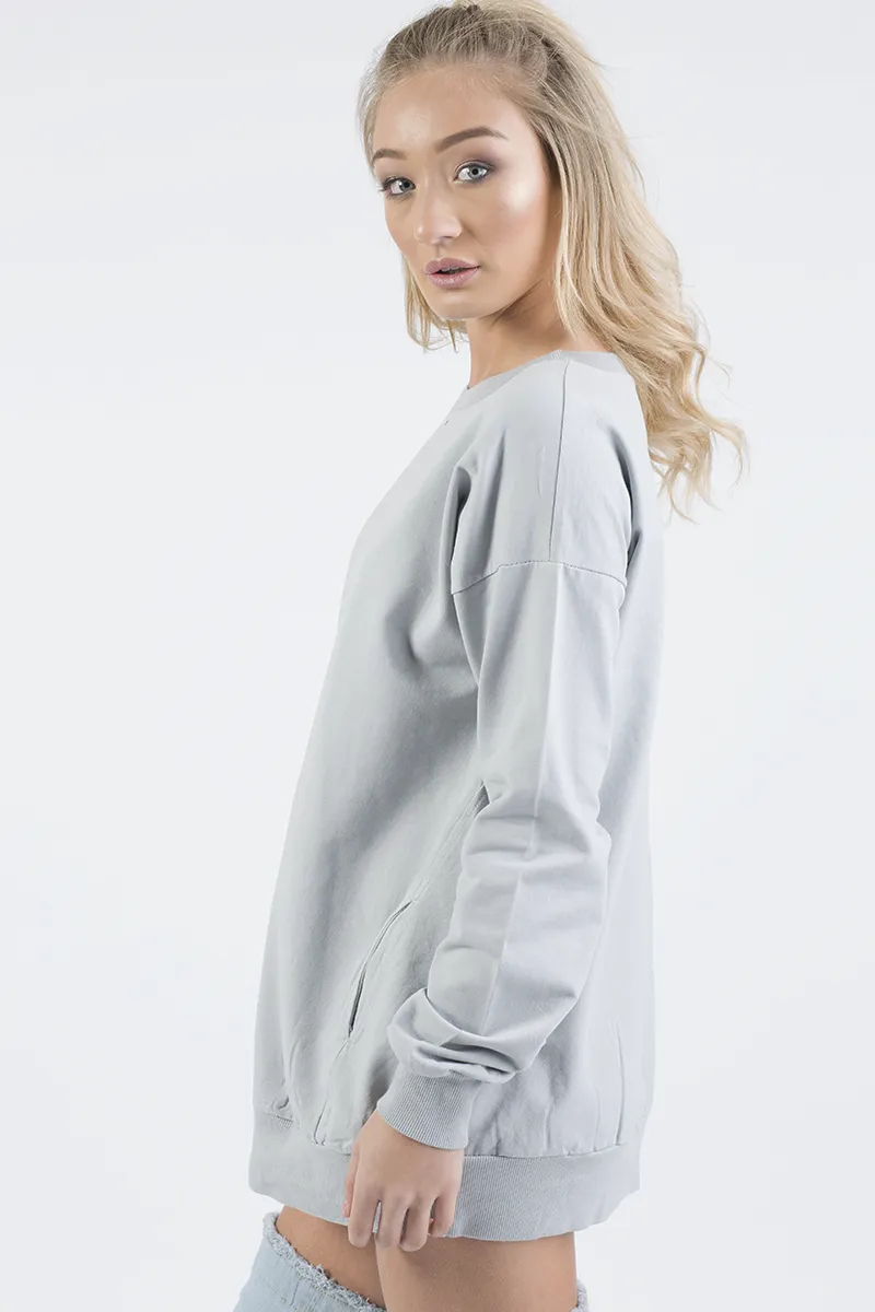 Grey Oversized Ruched Sleeve Jumper Dress - Hayley