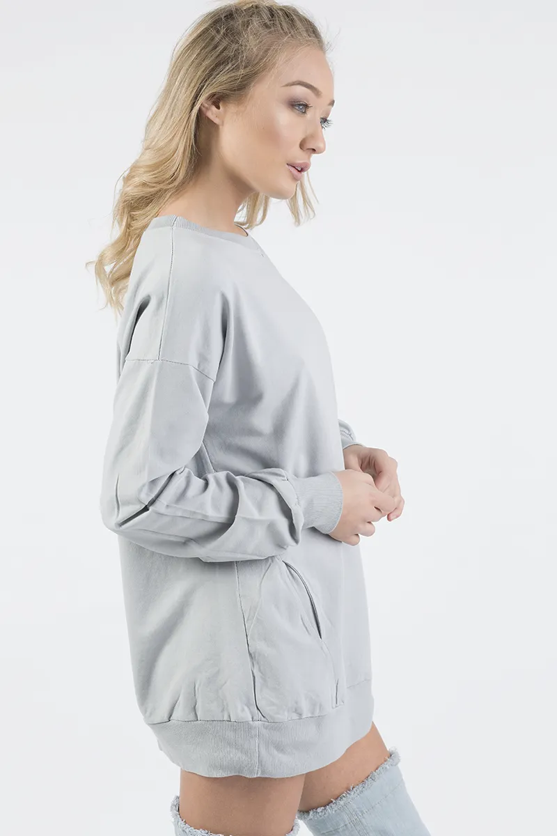 Grey Oversized Ruched Sleeve Jumper Dress - Hayley