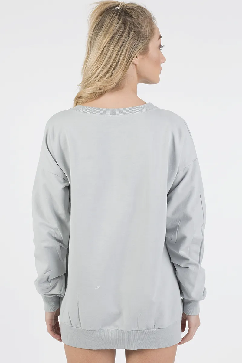 Grey Oversized Ruched Sleeve Jumper Dress - Hayley