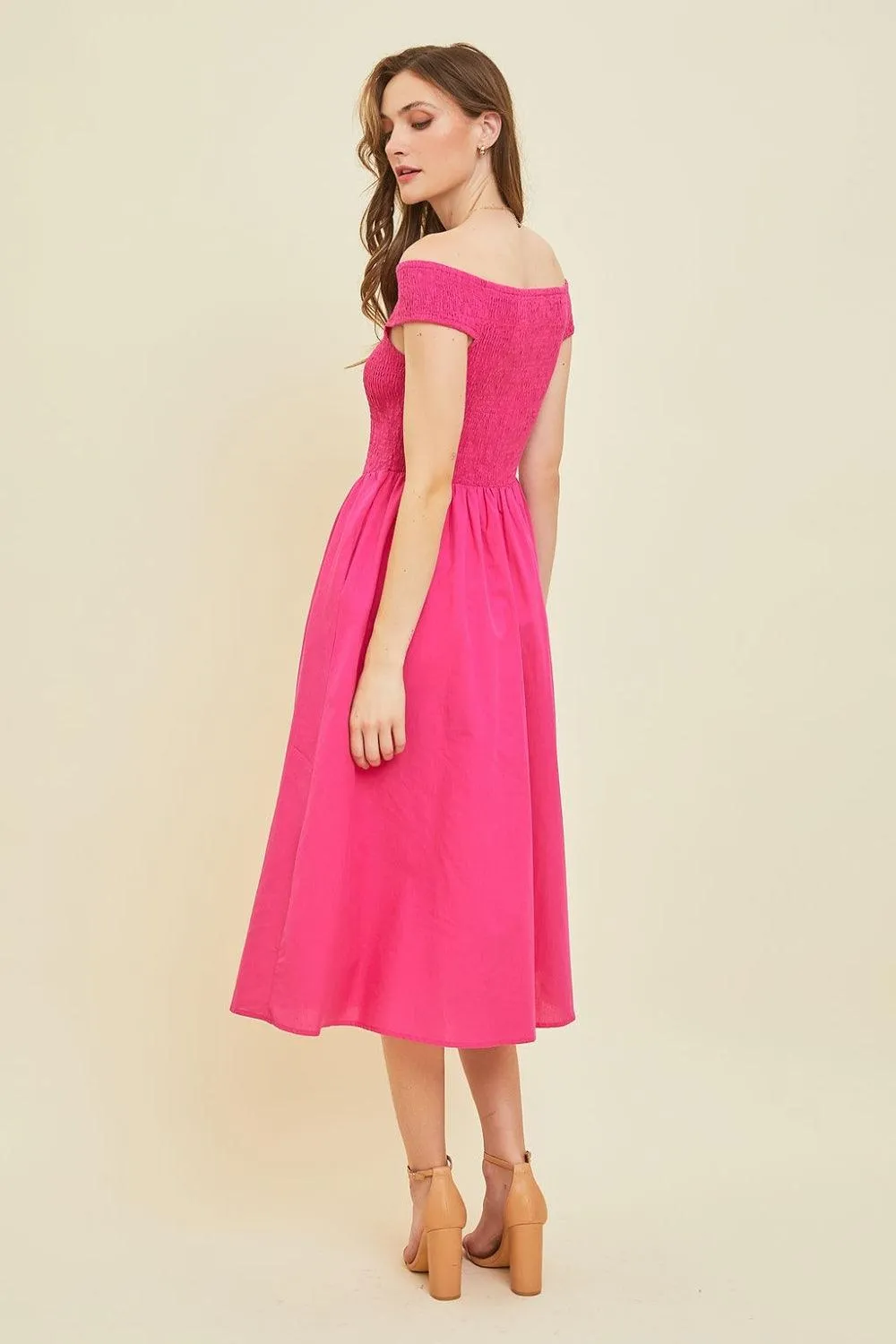 HEYSON Off-Shoulder Smocked Midi Dress