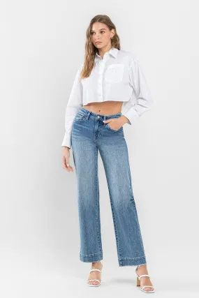 High Rise Trouser Hem Detail Wide Leg Jeans