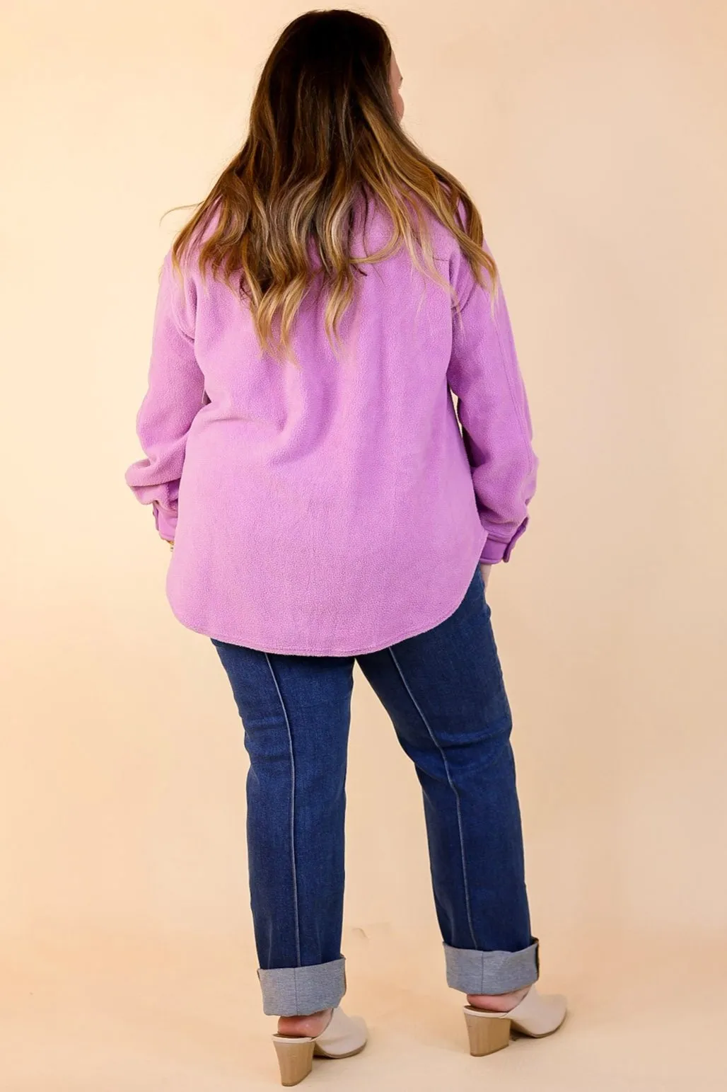 Hollywood Hike Button Up Fleece Jacket with Pockets in Lilac Purple