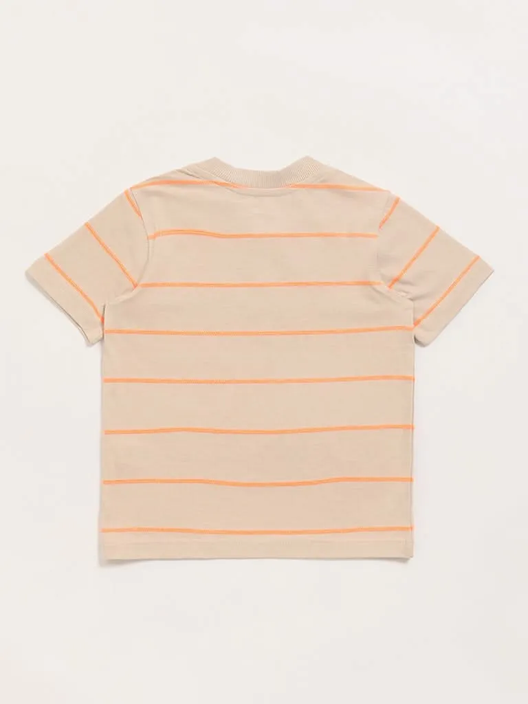 HOP Kids Beige Striped T-Shirt