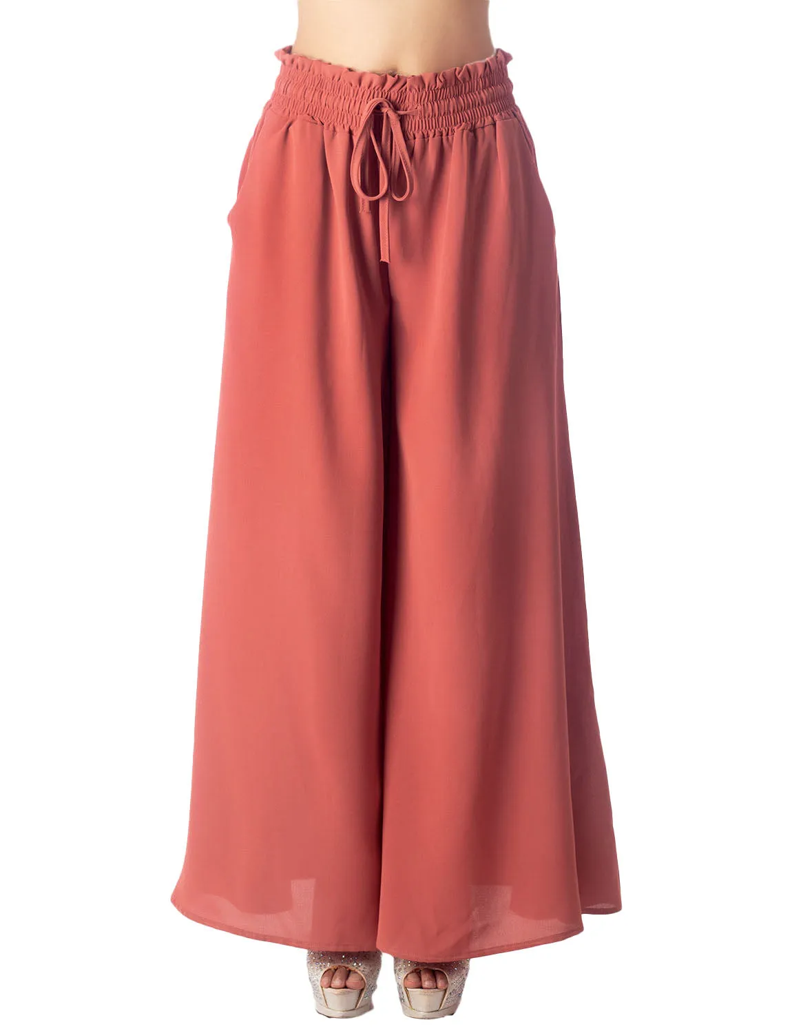 iB-iP Women's Flare Pants Casual Cozy Relaxed High Waist Palazzo Trousers