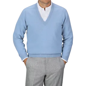 Iceberg Blue Deep V-Neck Lambswool Sweater