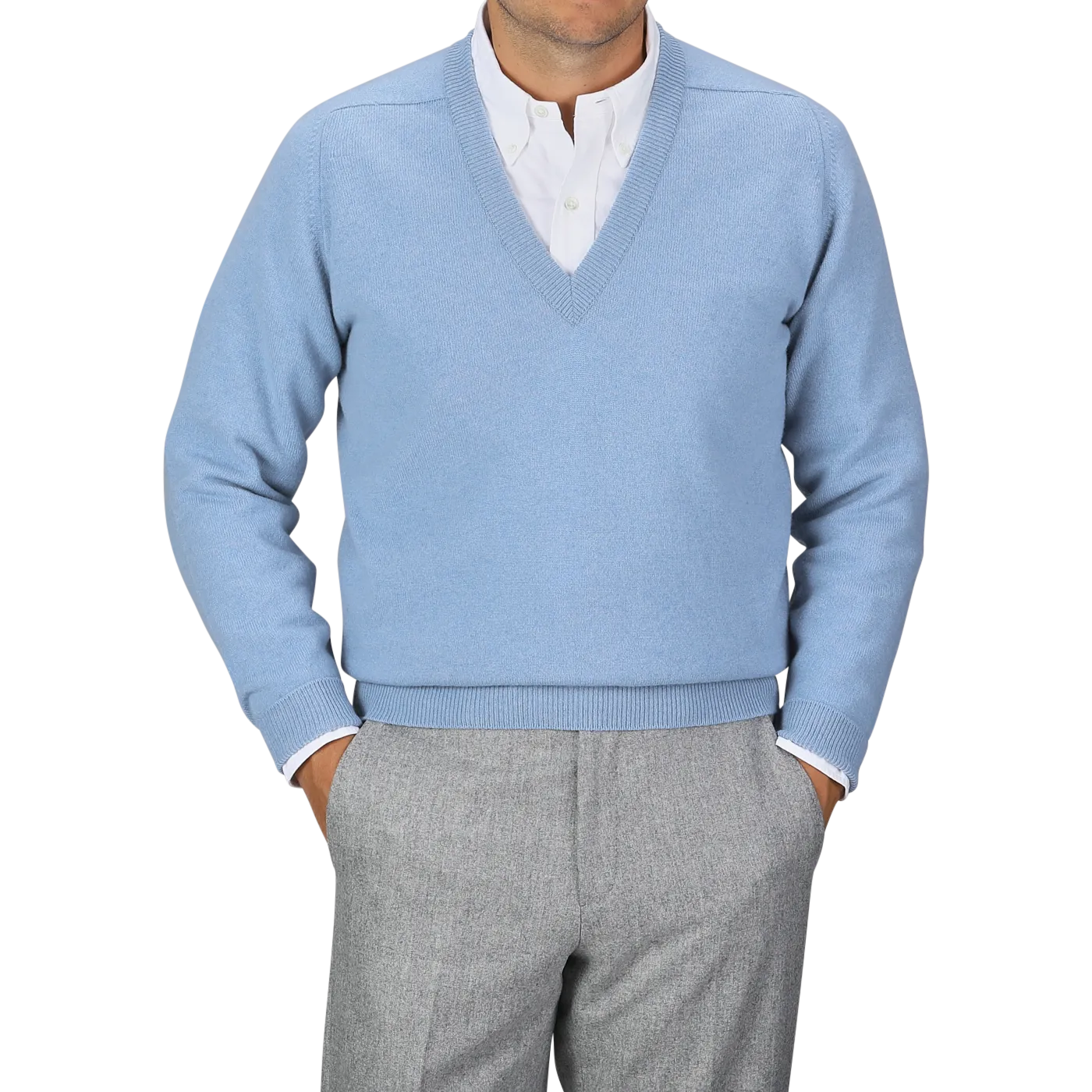 Iceberg Blue Deep V-Neck Lambswool Sweater