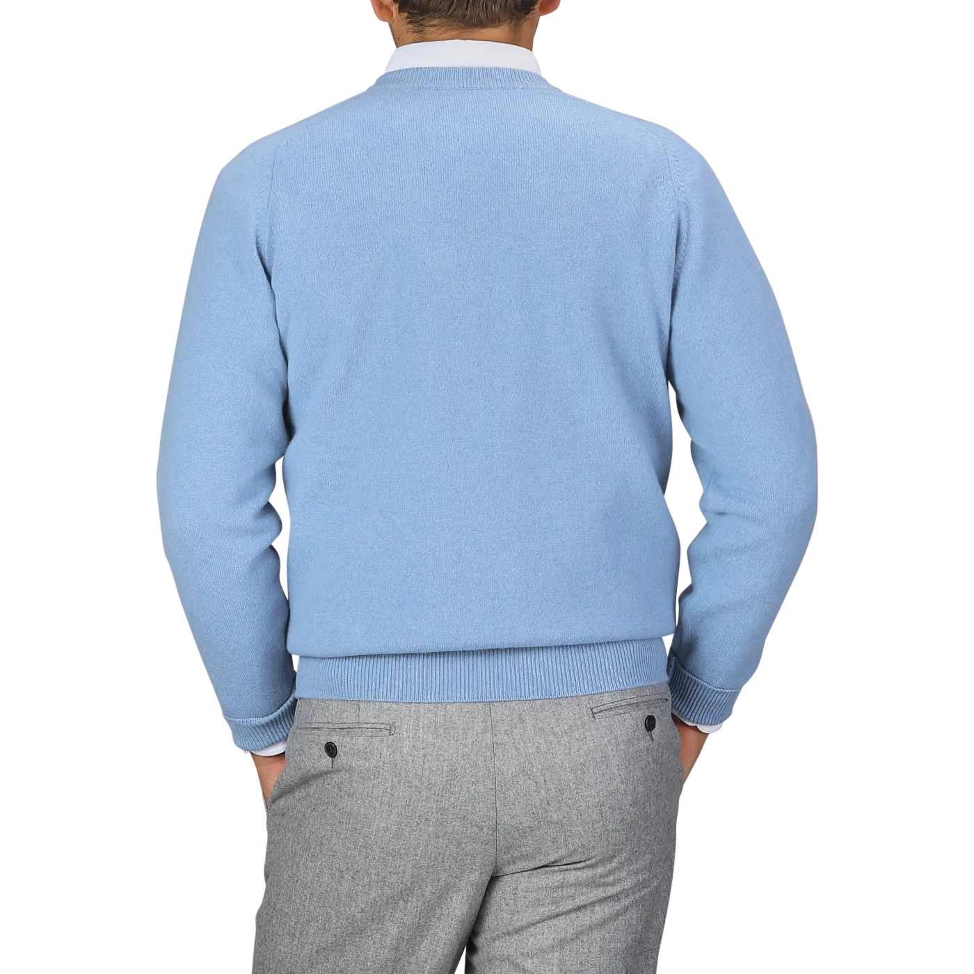 Iceberg Blue Deep V-Neck Lambswool Sweater